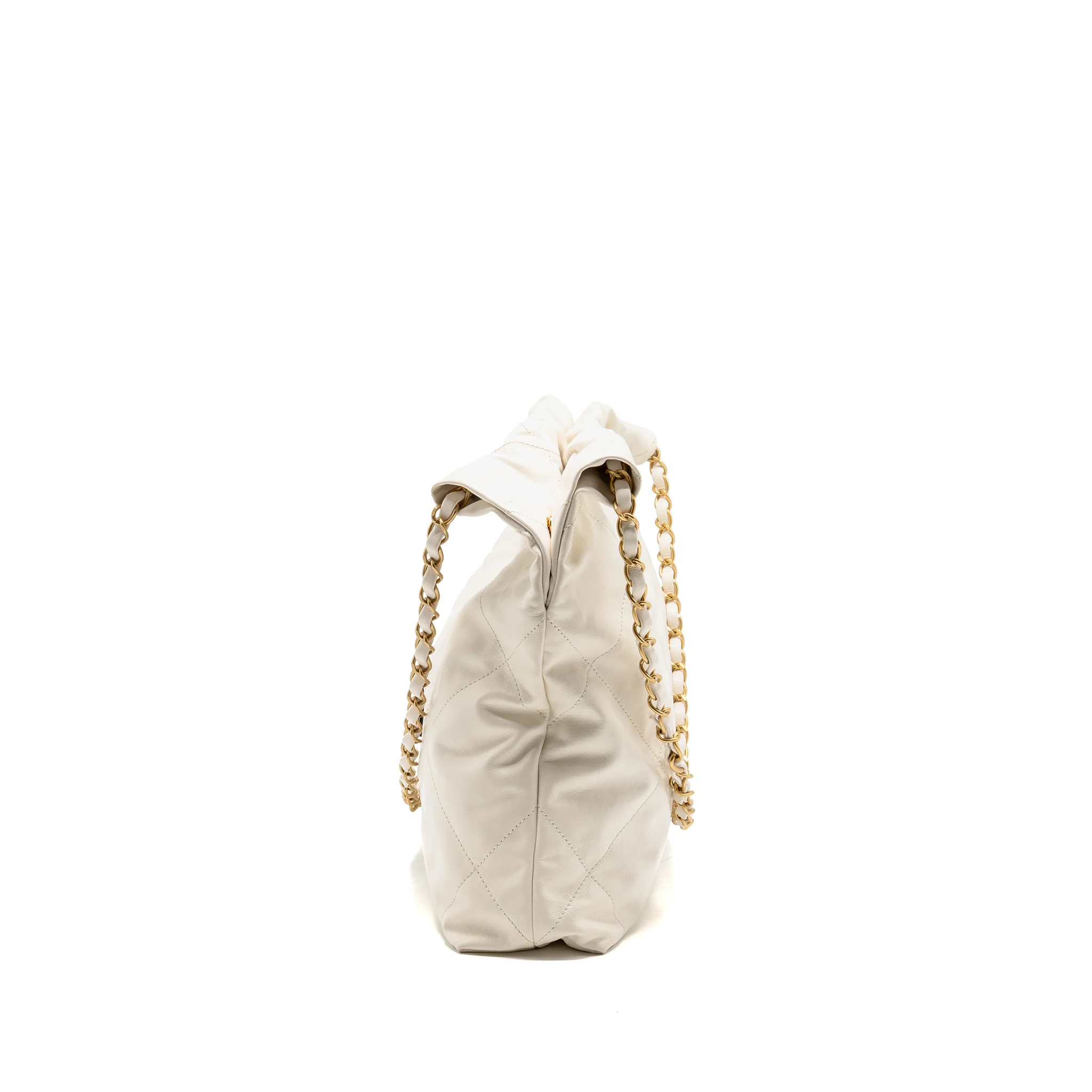 Chanel Small 22 Bag with Black Letter Logo Calfskin White GHW (Microchip) - Image 3