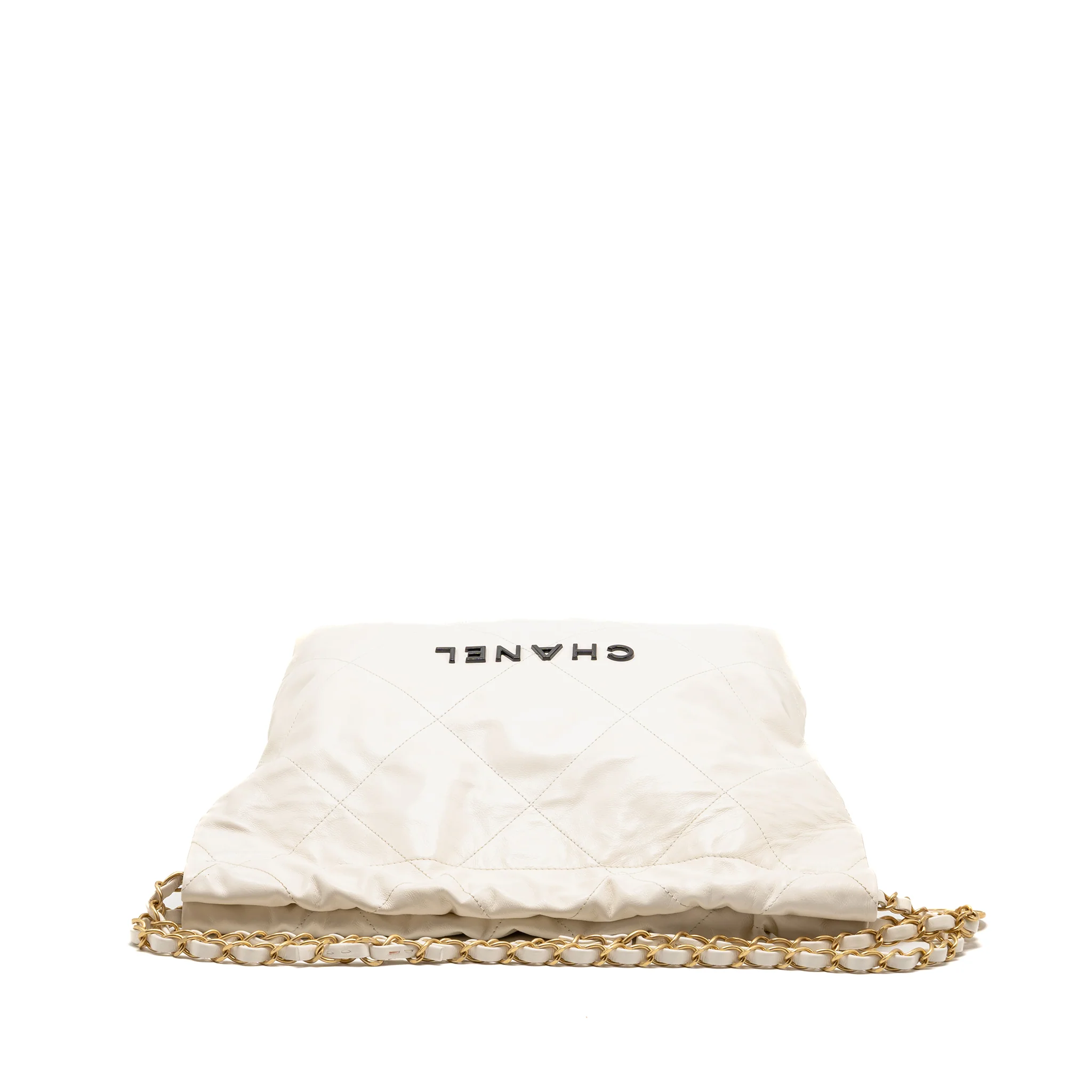 Chanel Small 22 Bag with Black Letter Logo Calfskin White GHW (Microchip) - Image 5