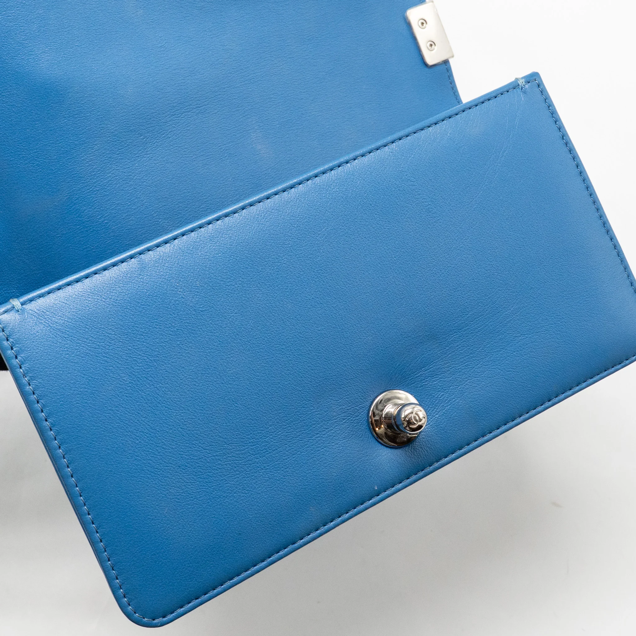 Chanel Small Boy Bag Calfskin Blue SHW - Image 14