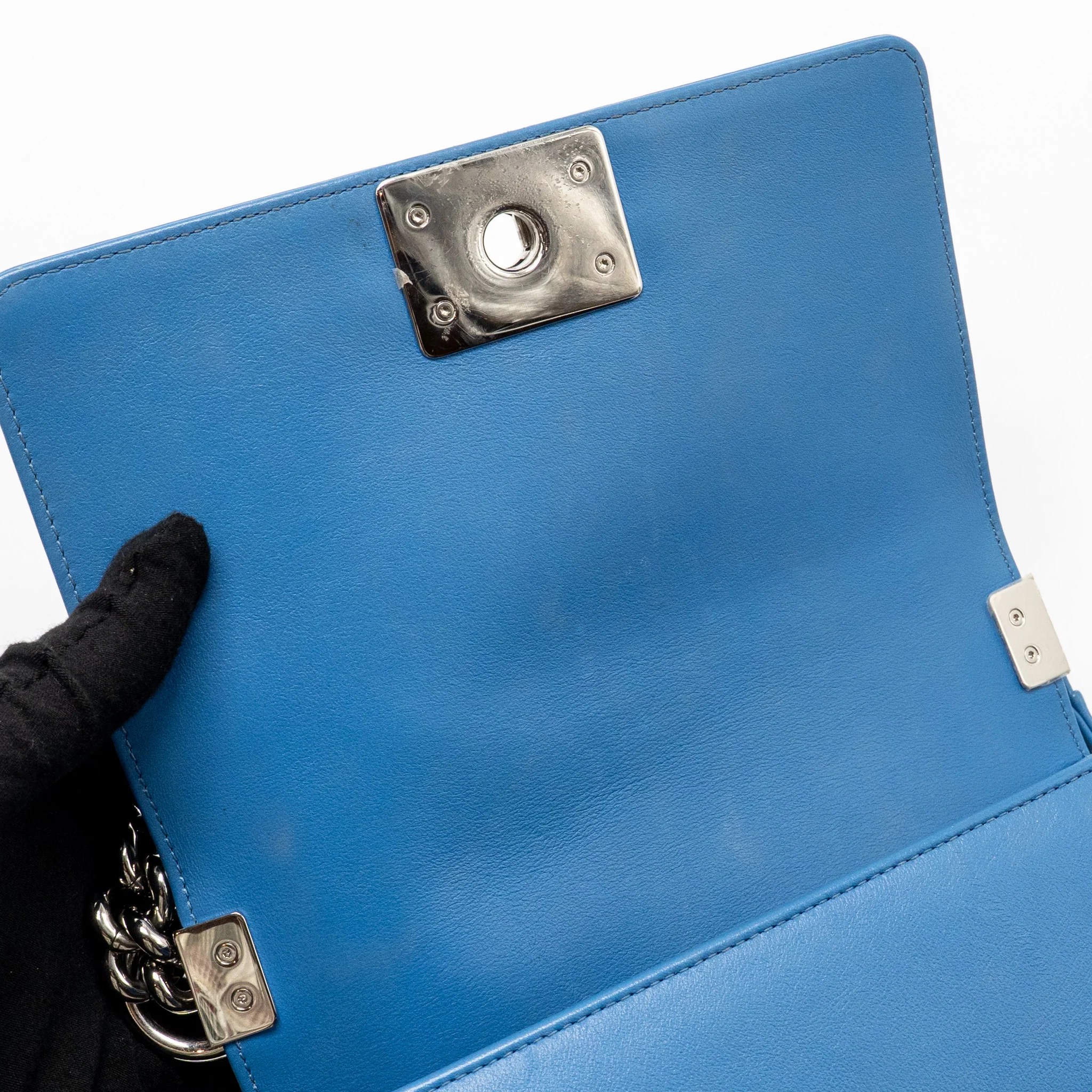 Chanel Small Boy Bag Calfskin Blue SHW - Image 15