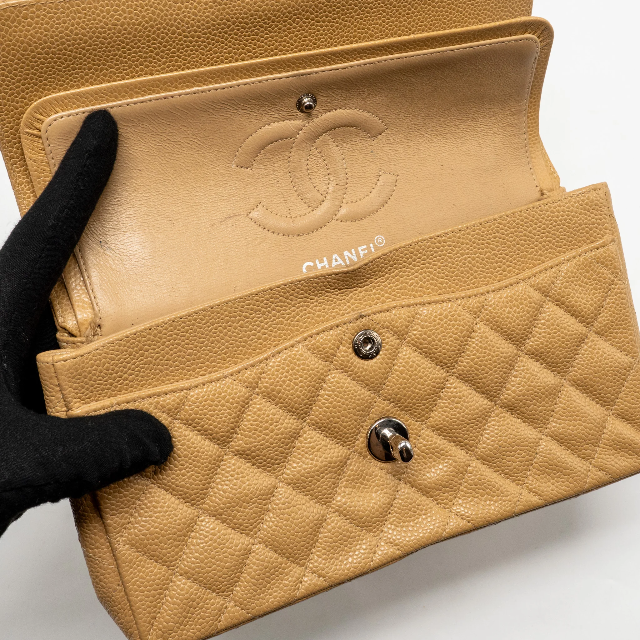Chanel Small Classic Double Flap Bag Caviar Beige SHW - Image 14