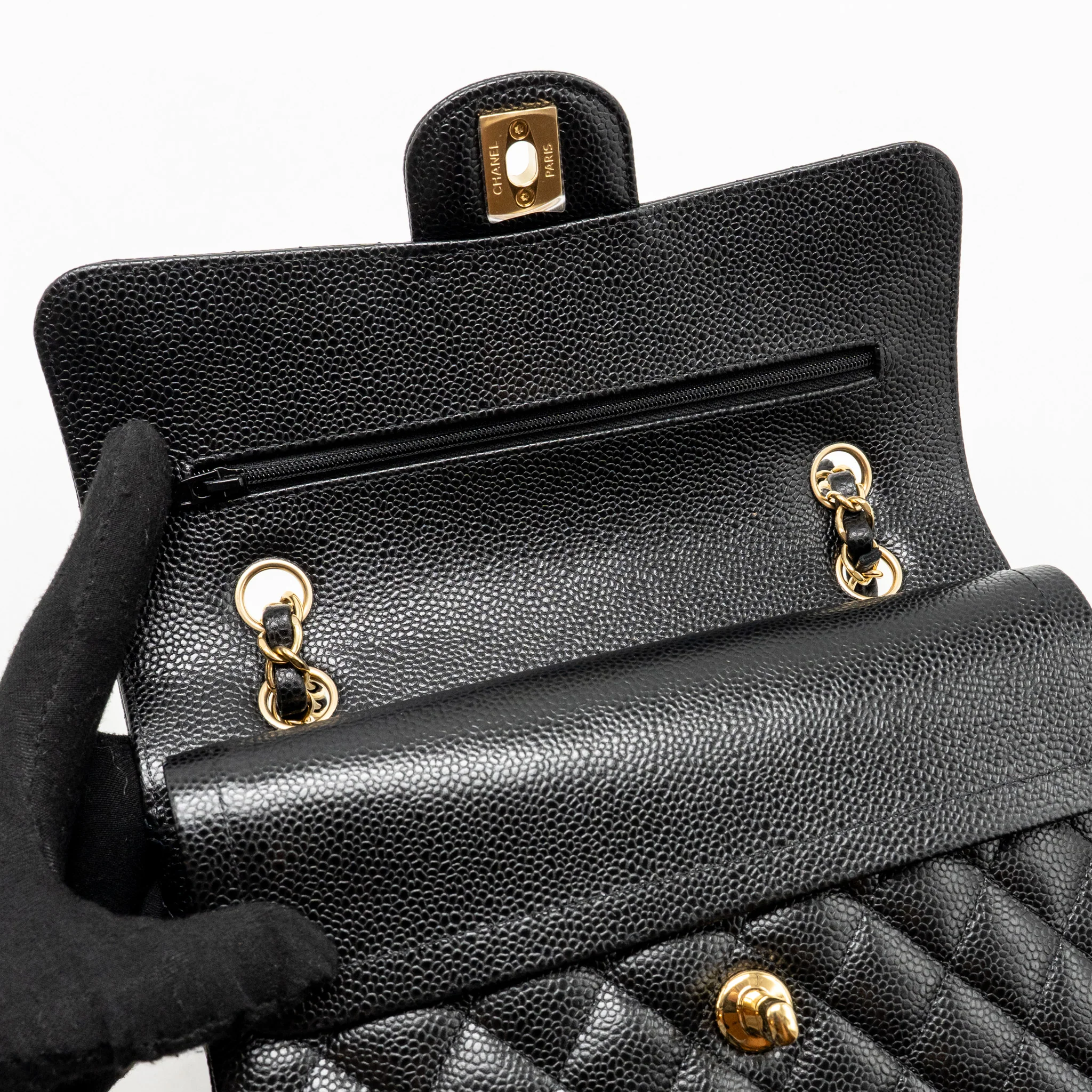 Chanel Small Classic double flap bag caviar black GHW (microchip) - Image 15