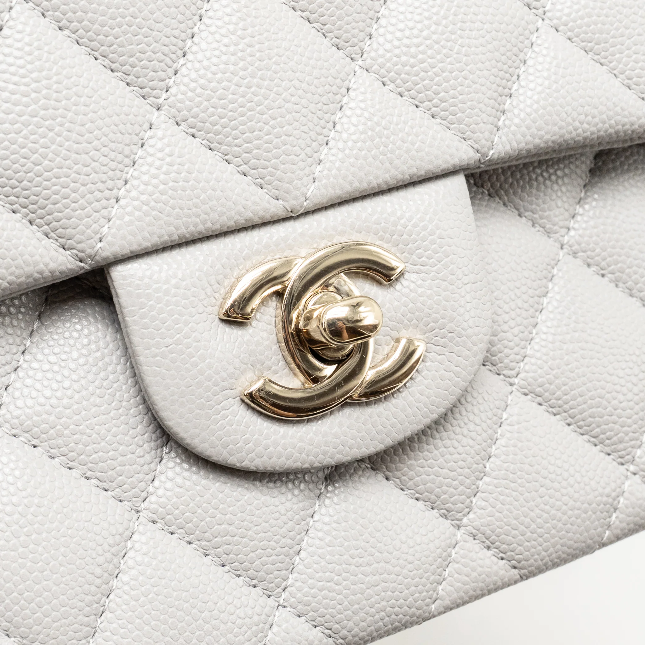 Chanel Small Classic Double Flap Bag Caviar Light Grey LGHW (Microchip) - Image 13