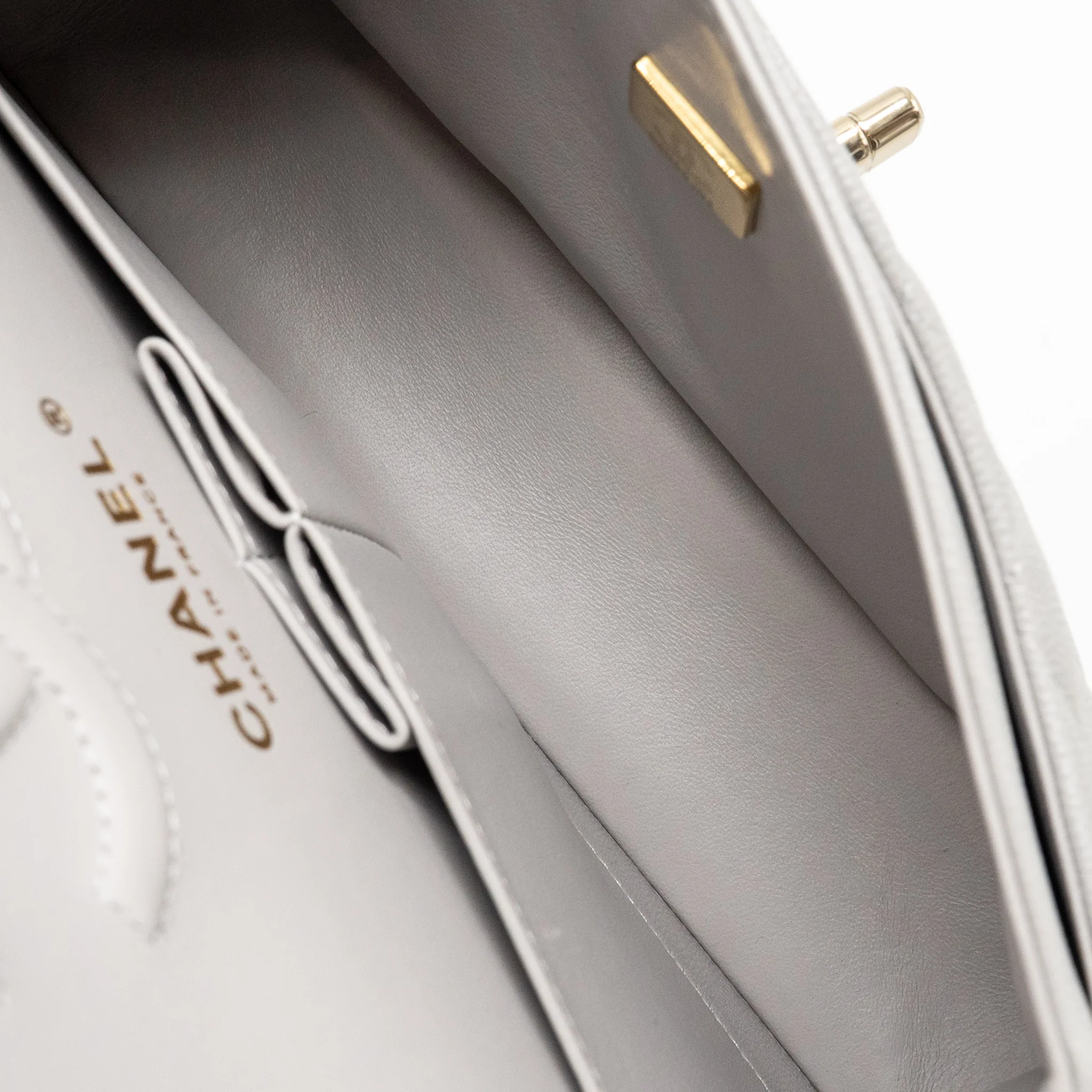 Chanel Small Classic Double Flap Bag Caviar Light Grey LGHW (Microchip) - Image 16