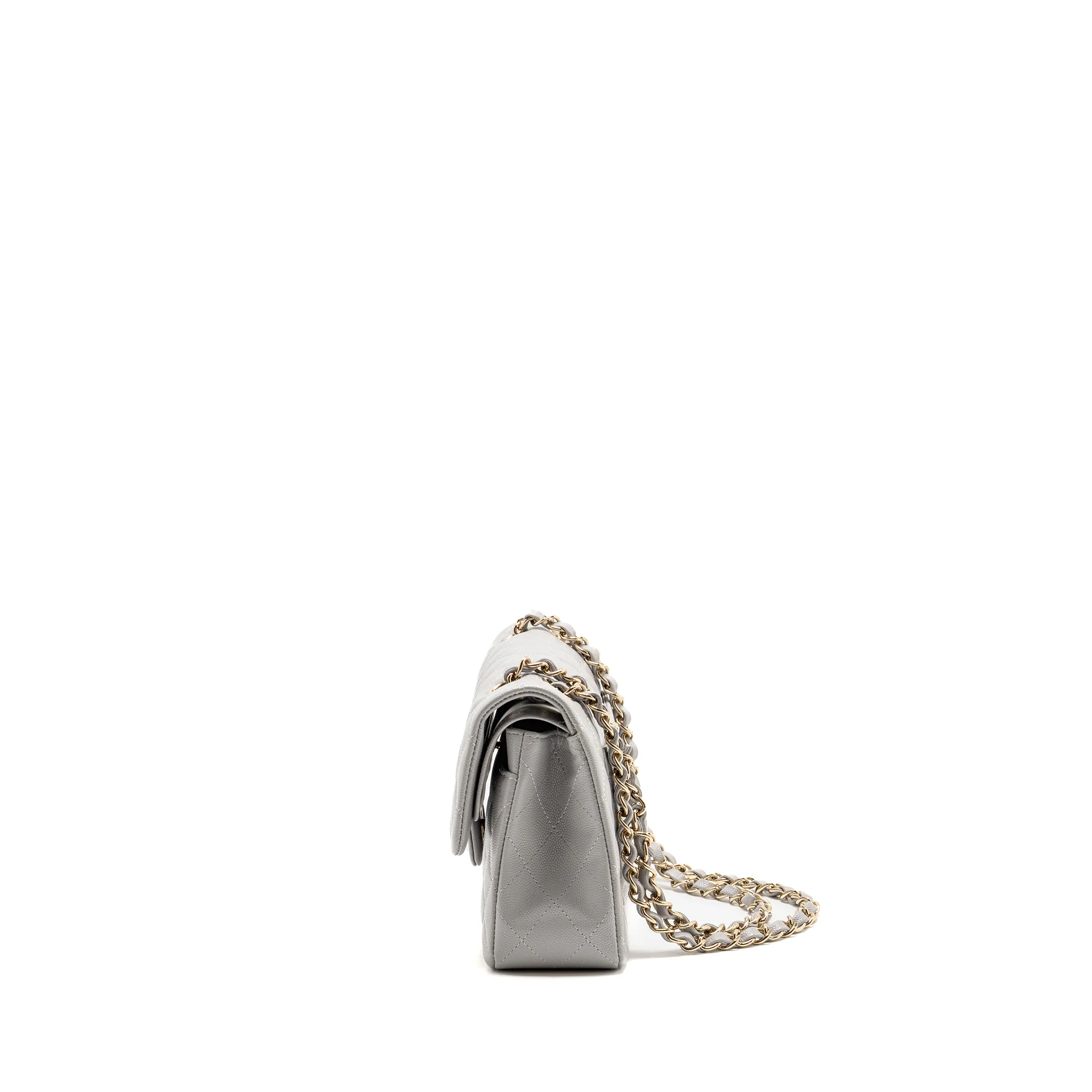 Chanel Small Classic Double Flap Bag Caviar Light Grey LGHW (Microchip) - Image 4