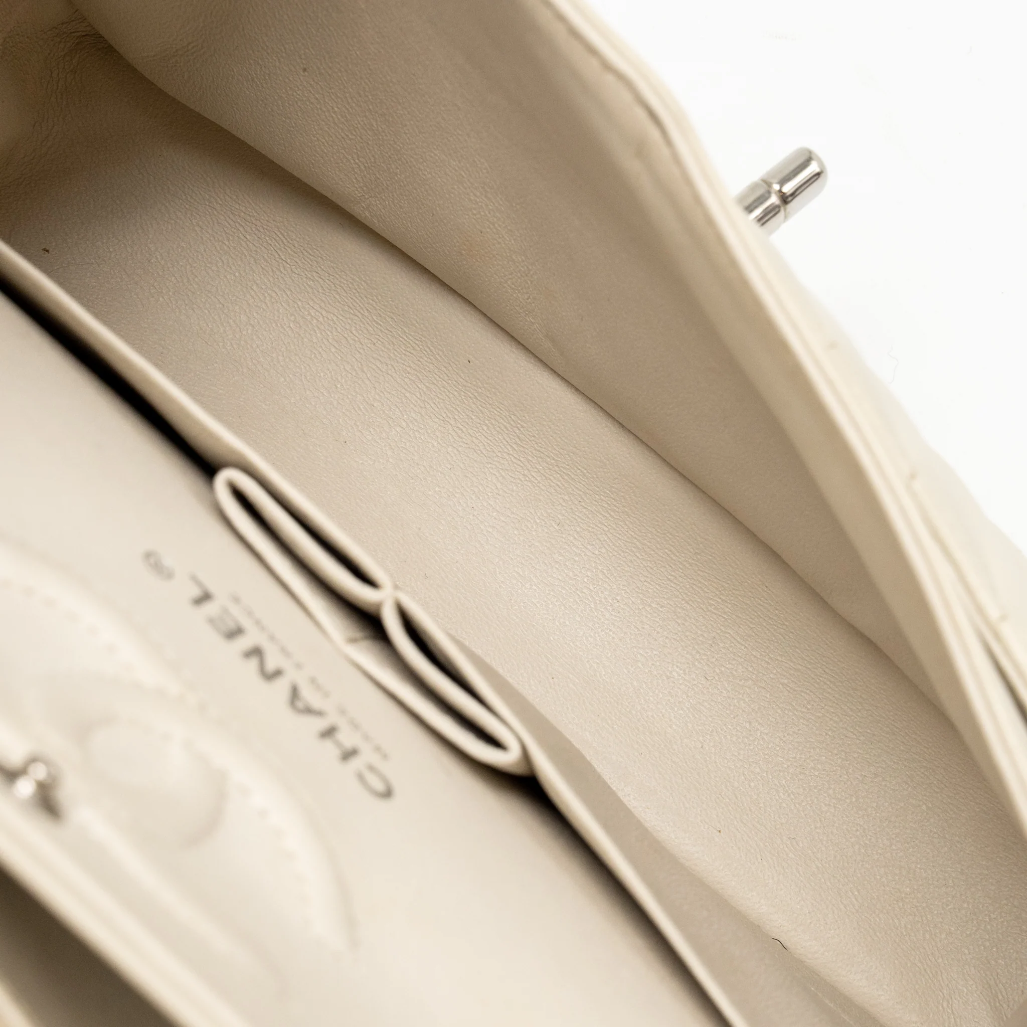 Chanel Small Classic Double Flap Bag Chevron Lambskin Cream SHW - Image 16