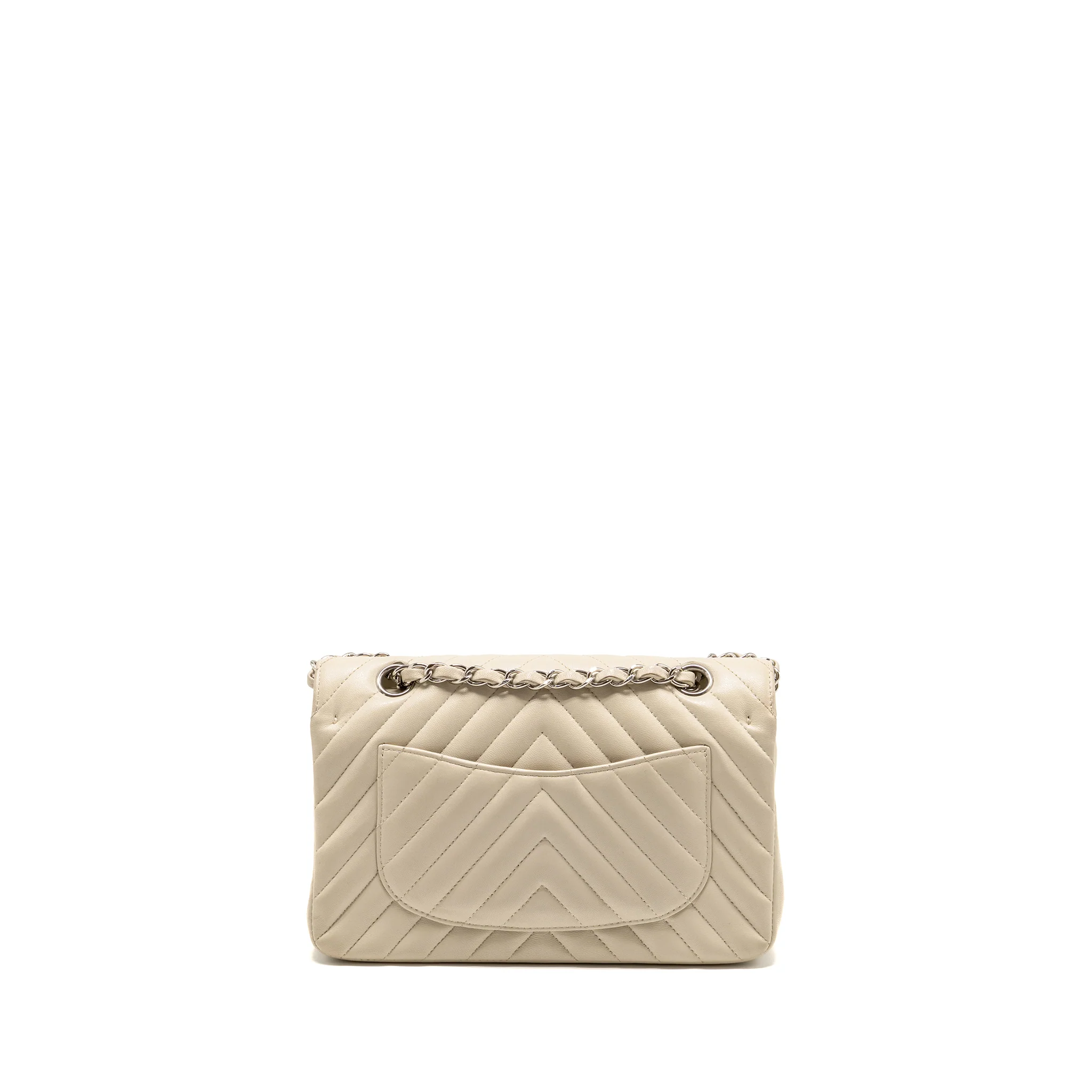 Chanel Small Classic Double Flap Bag Chevron Lambskin Cream SHW - Image 2