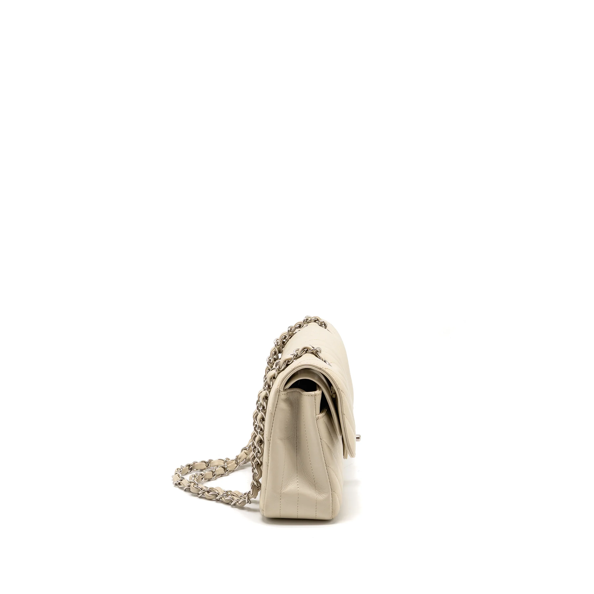 Chanel Small Classic Double Flap Bag Chevron Lambskin Cream SHW - Image 3