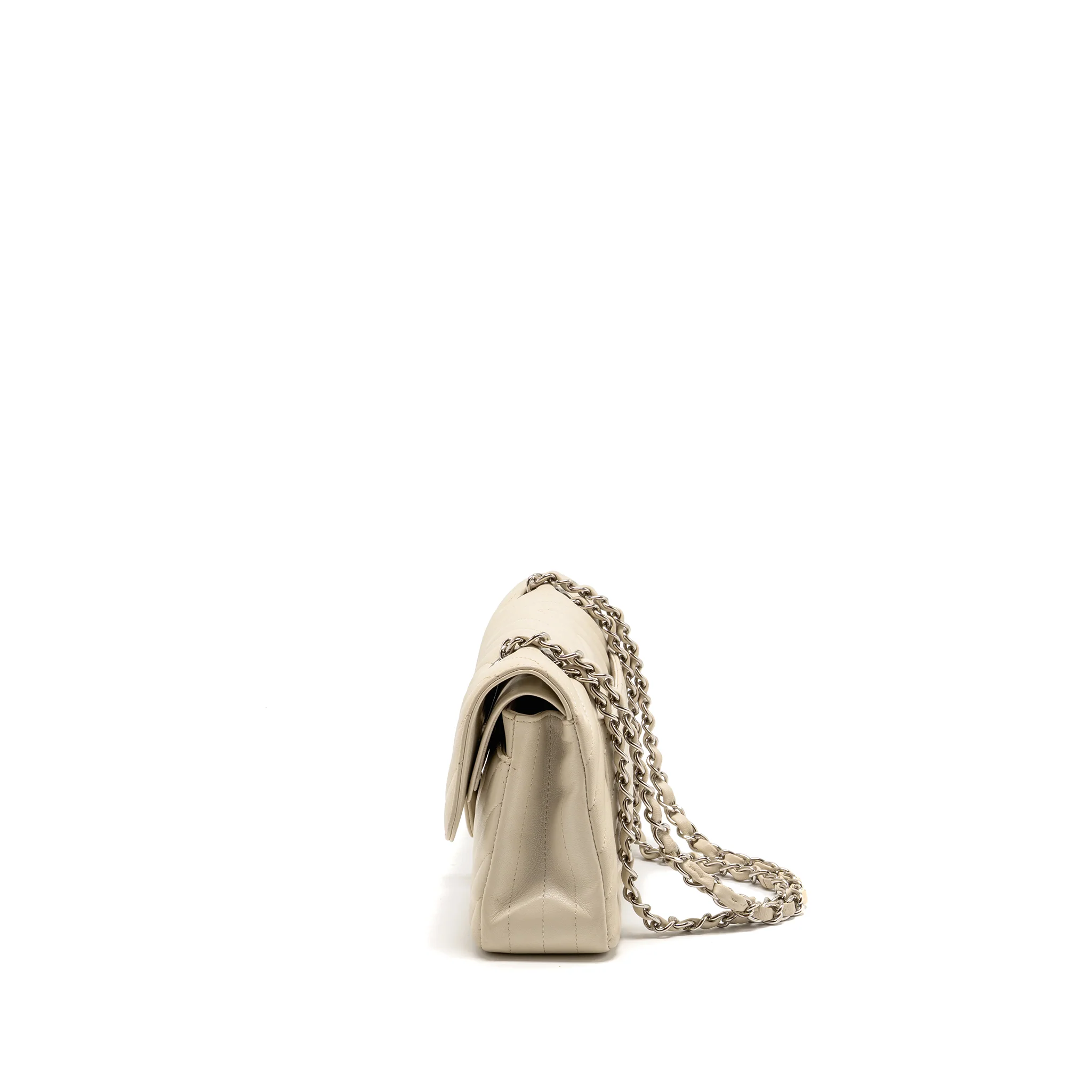 Chanel Small Classic Double Flap Bag Chevron Lambskin Cream SHW - Image 4