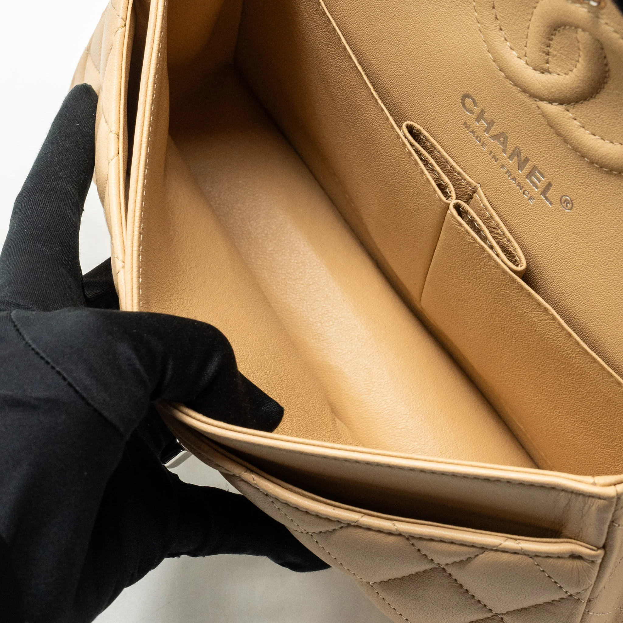 Chanel Small Classic Double Flap Bag Lambskin Beige SHW (Microchip) - Image 18