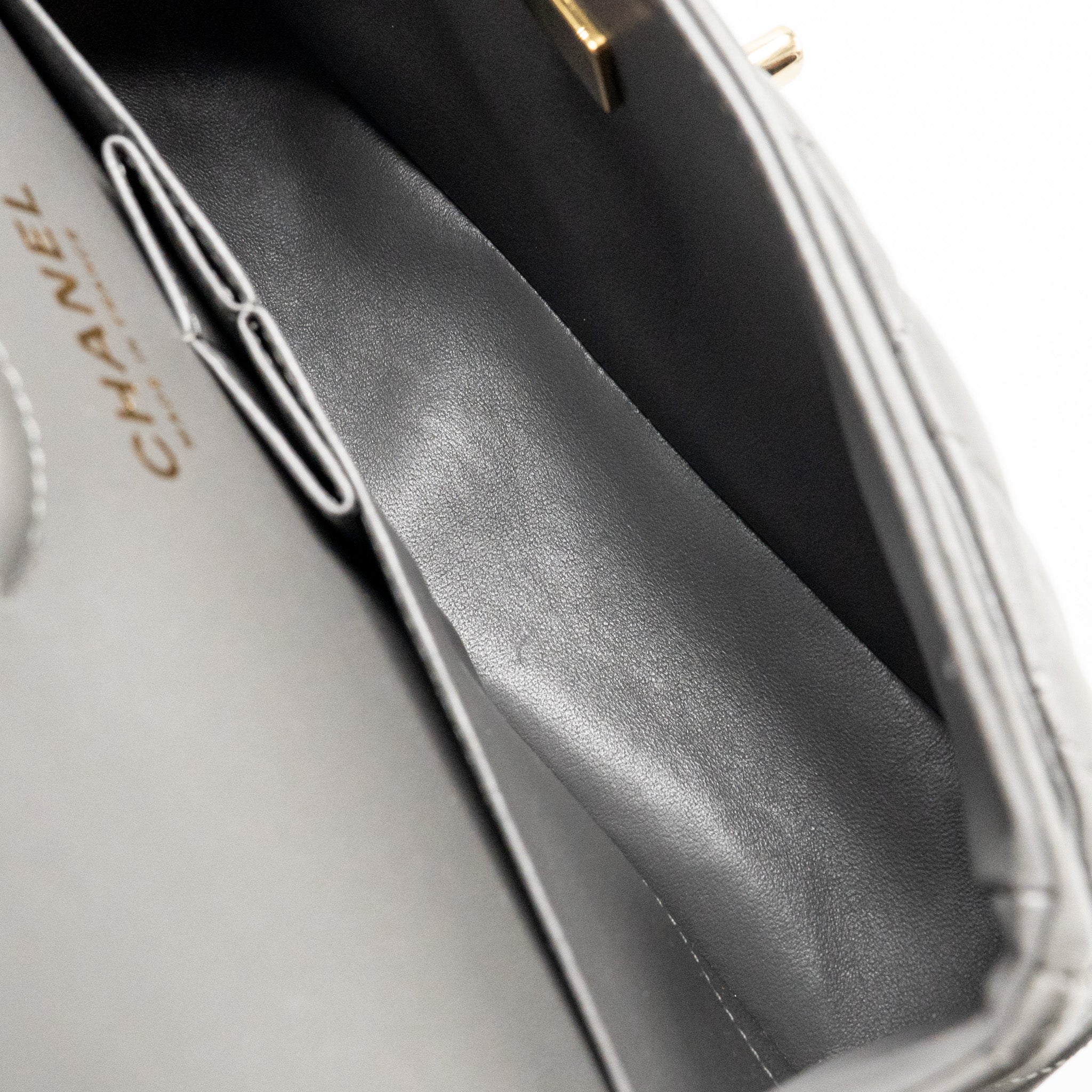 Chanel Small Classic Double Flap Bag Lambskin Grey LGHW (Microchip) - Image 15