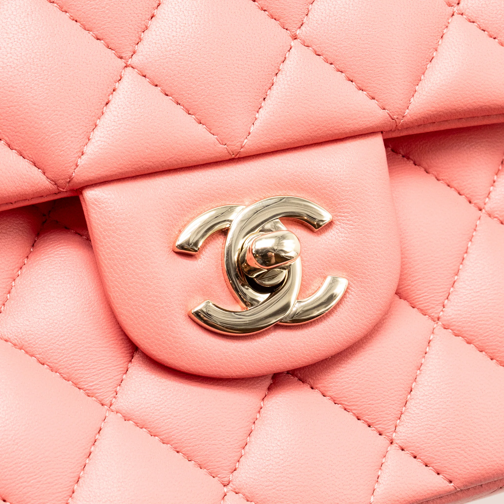 Chanel Small Classic Double Flap Bag Lambskin Pink LGHW (Microchip) - Image 13