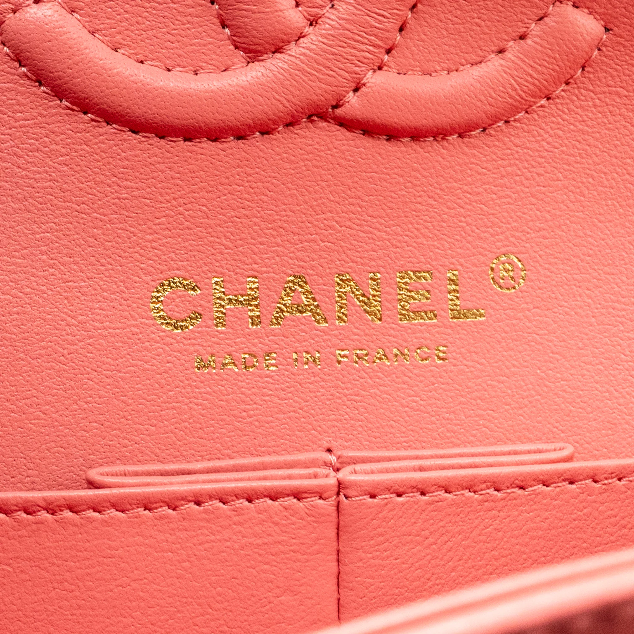 Chanel Small Classic Double Flap Bag Lambskin Pink LGHW (Microchip) - Image 17