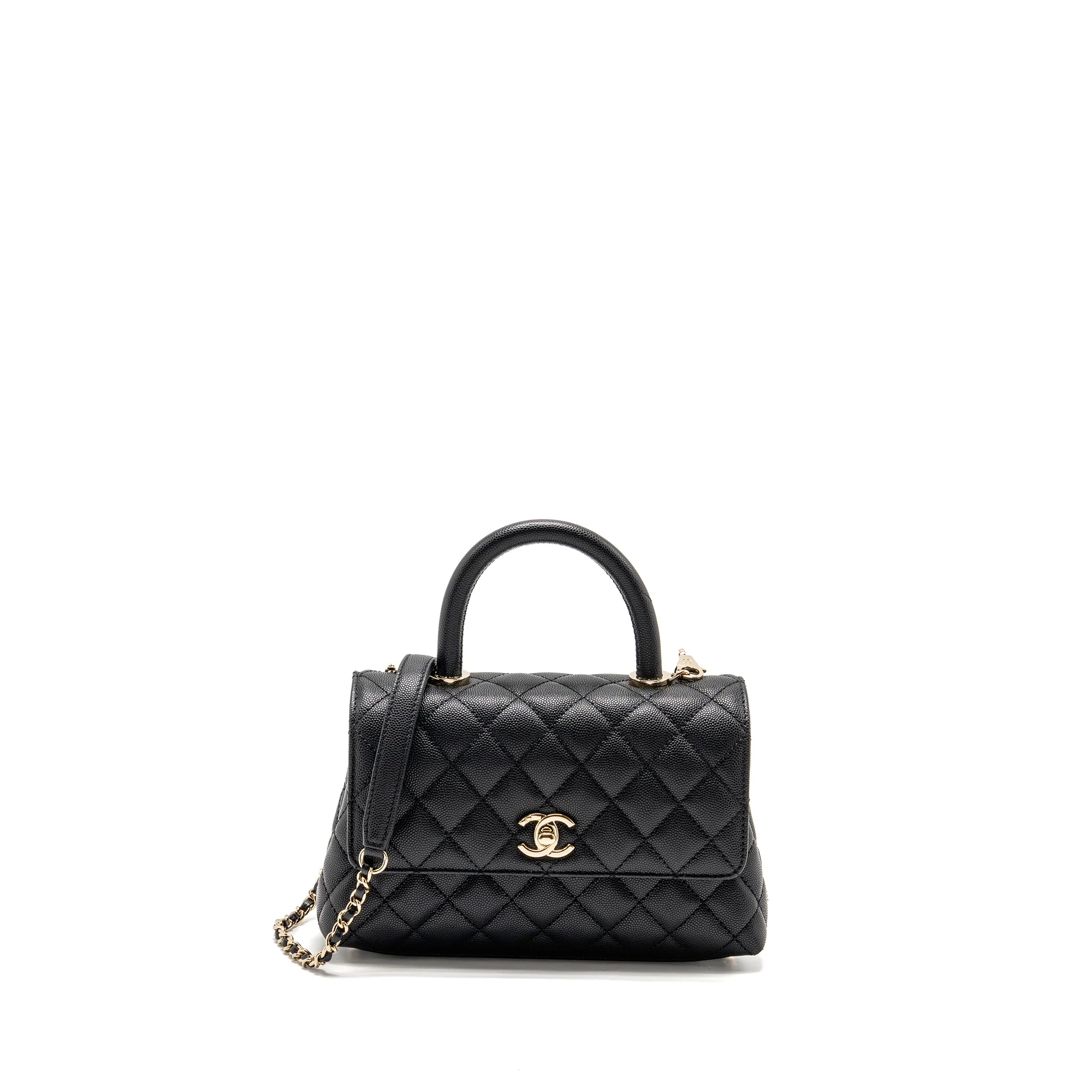 Chanel Small Coco Handle Caviar Black LGHW (Microchip)