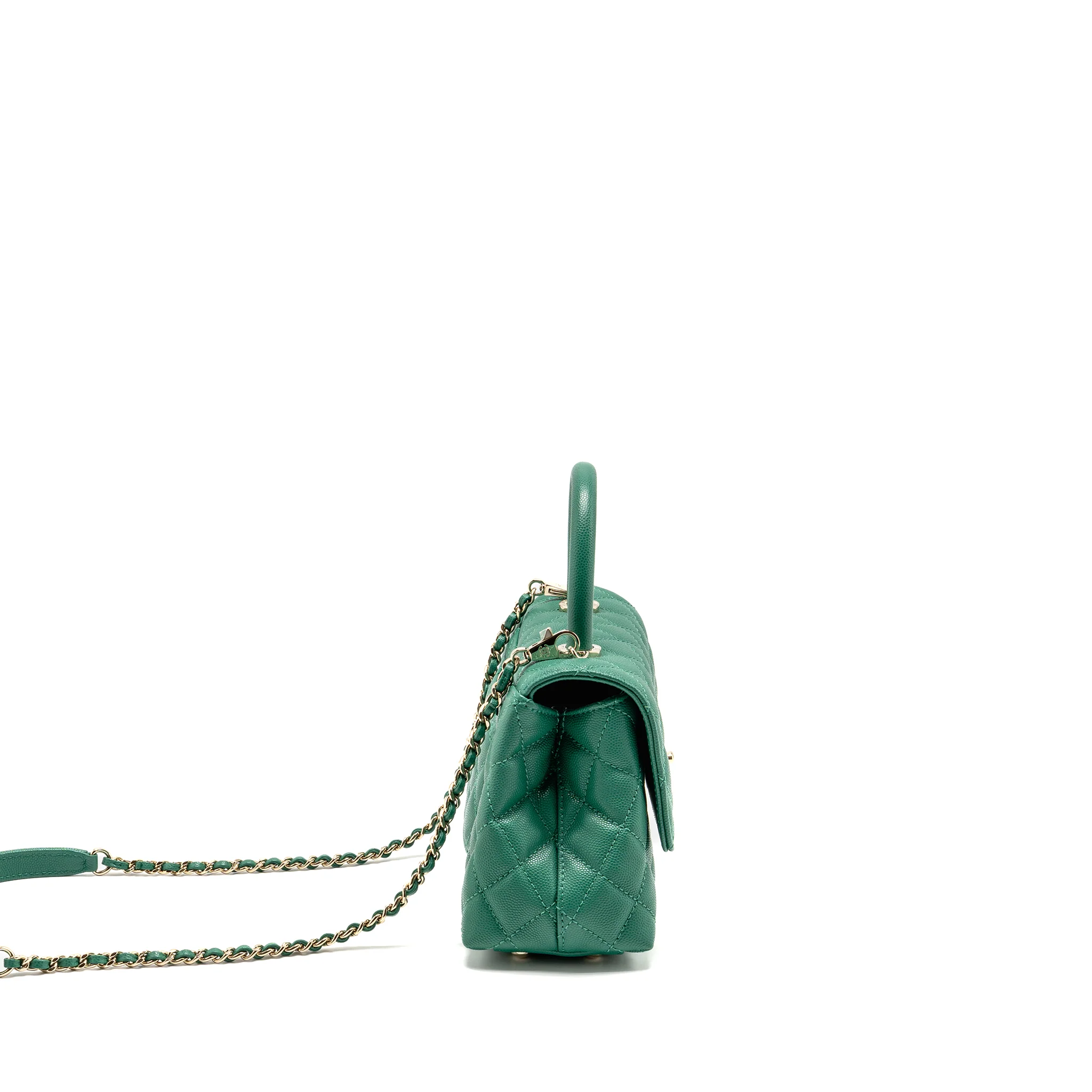 Chanel Small Coco handle caviar green LGHW (microchip) - Image 3