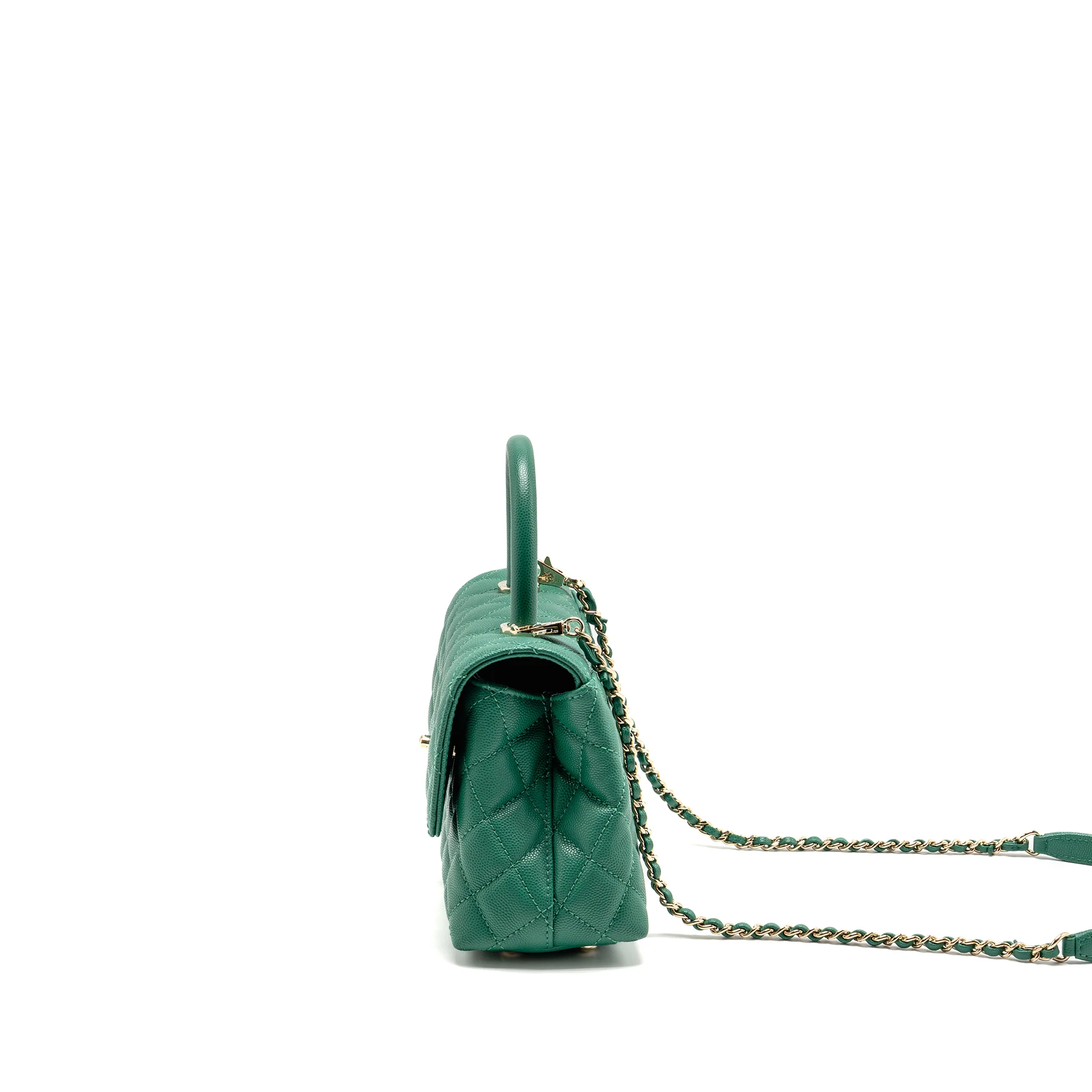 Chanel Small Coco handle caviar green LGHW (microchip) - Image 4