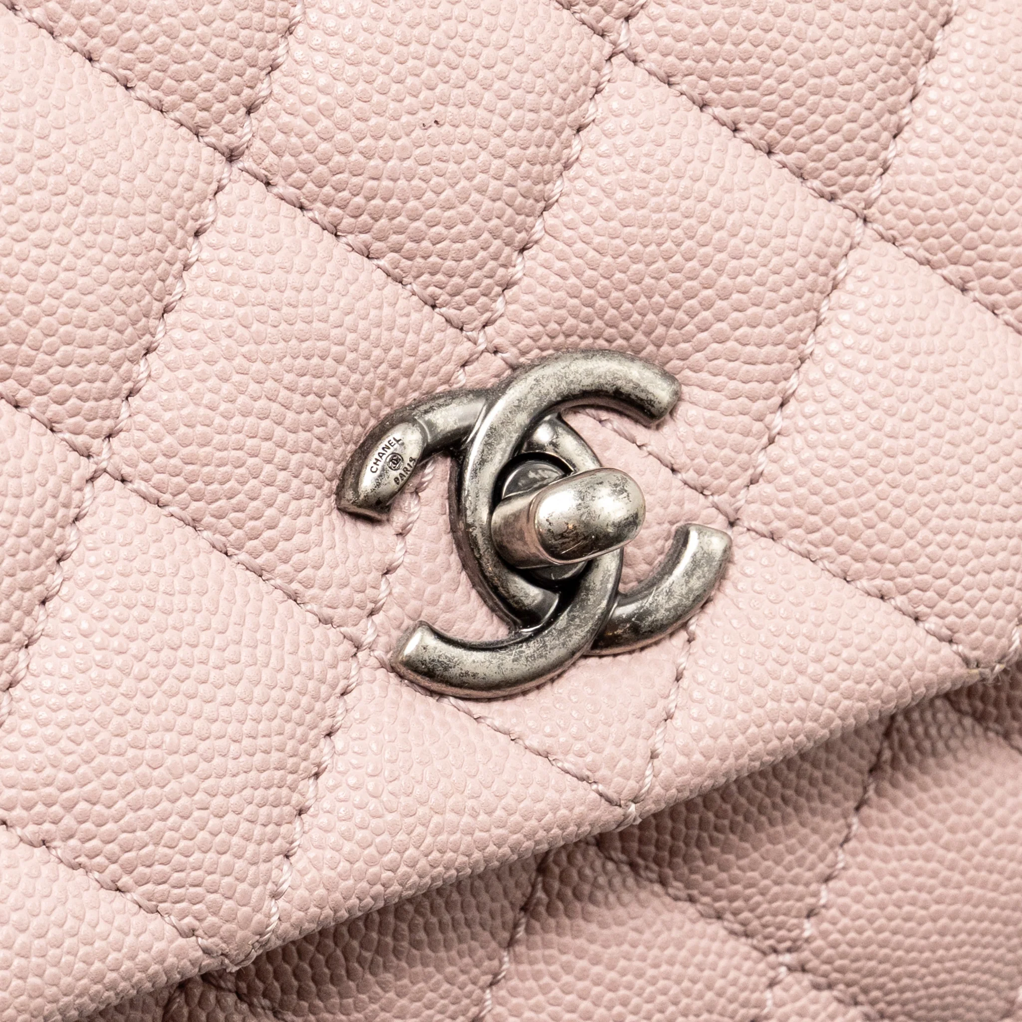 Chanel Small Coco Handle Caviar Pink Ruthenium SHW - Image 14