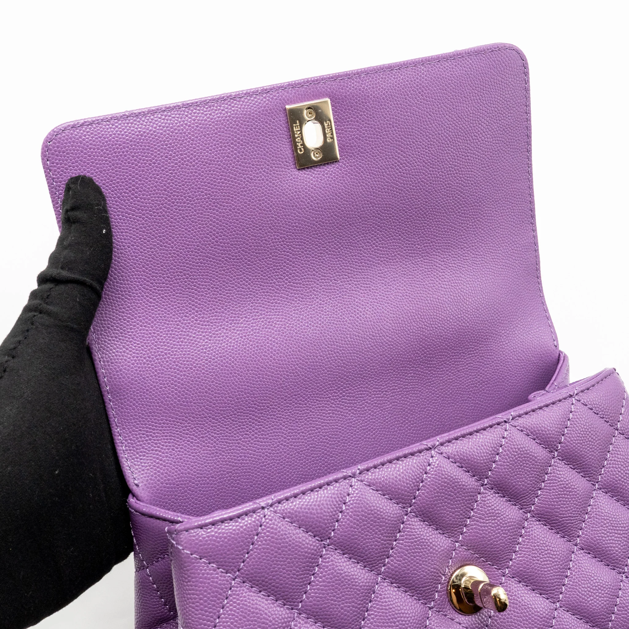 Chanel Small Coco Handle Caviar purple LGHW (microchip) - Image 14