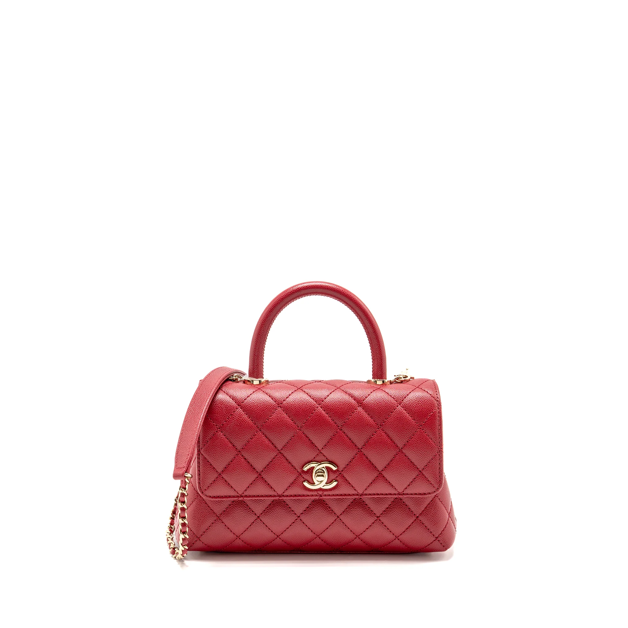 Chanel Small Coco handle caviar red LGHW (microchip)