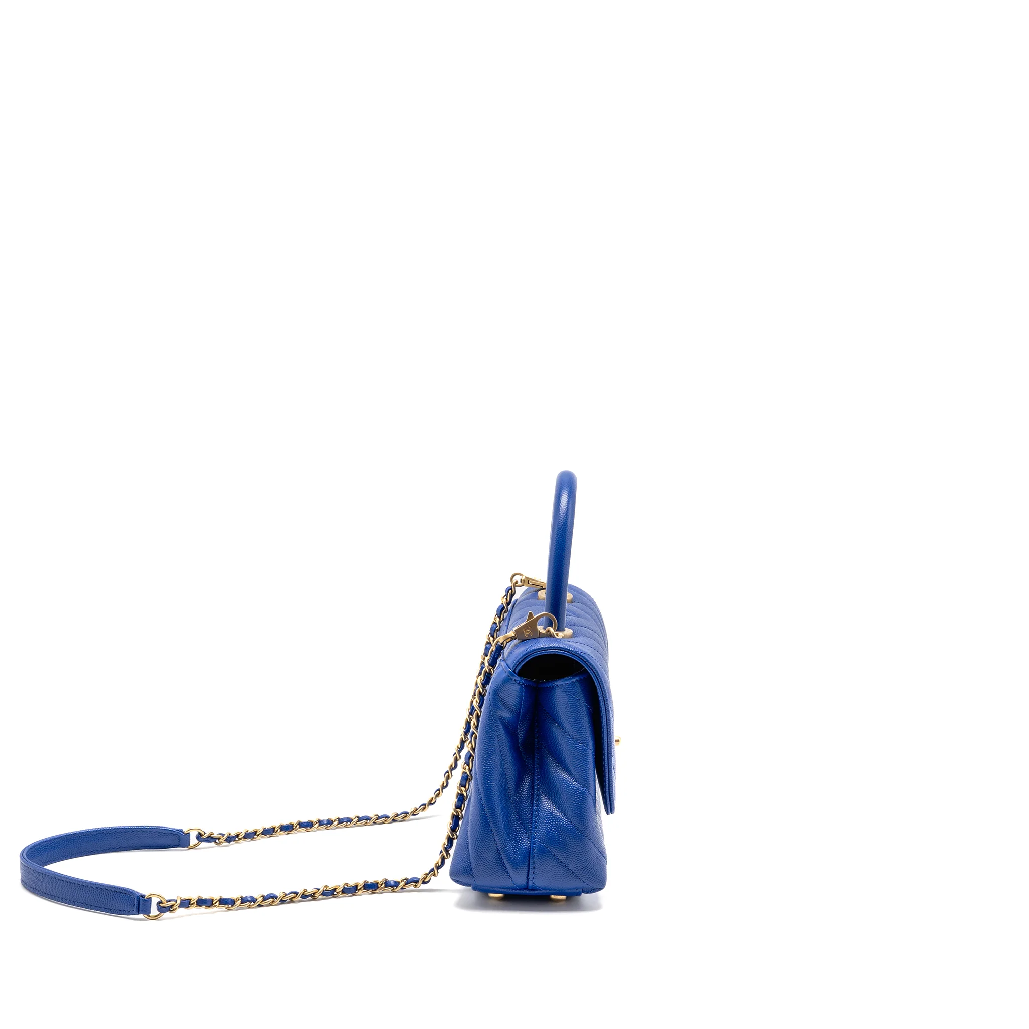 Chanel Small Coco Handle Chevron Caviar Blue GHW - Image 3