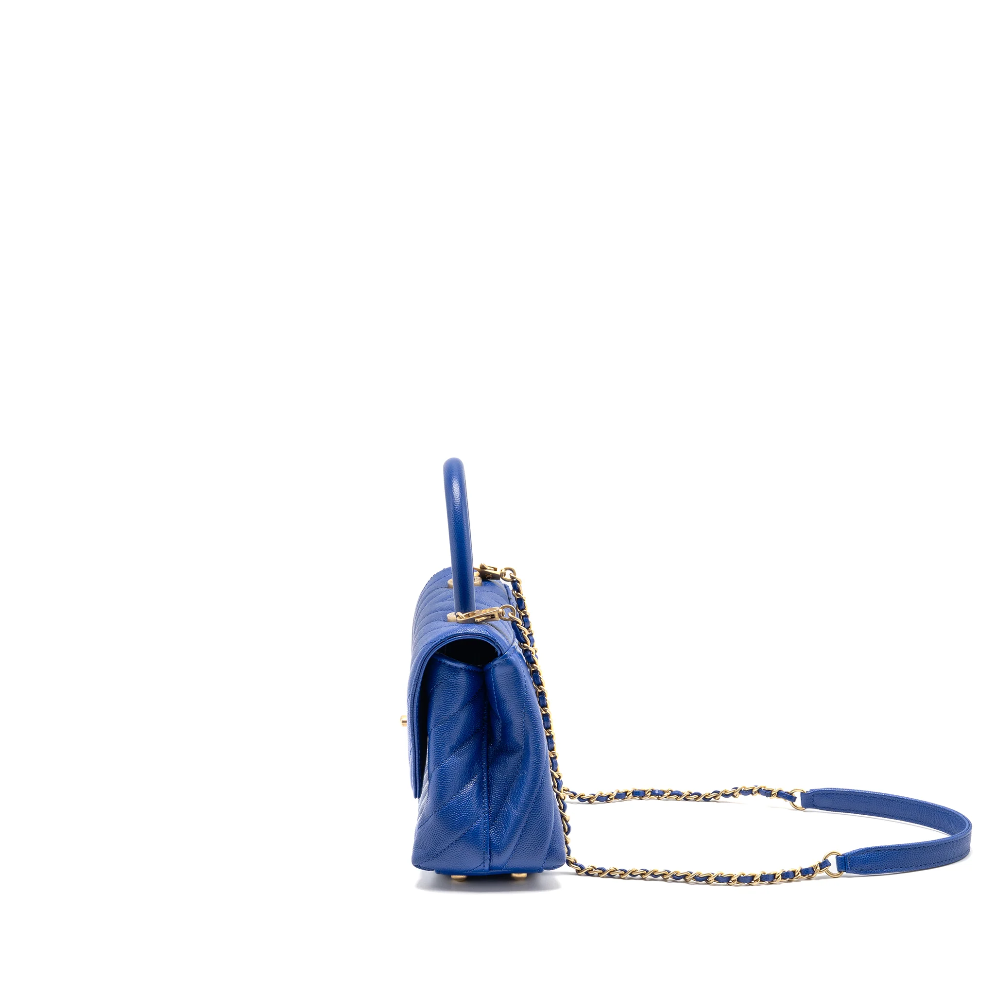 Chanel Small Coco Handle Chevron Caviar Blue GHW - Image 4