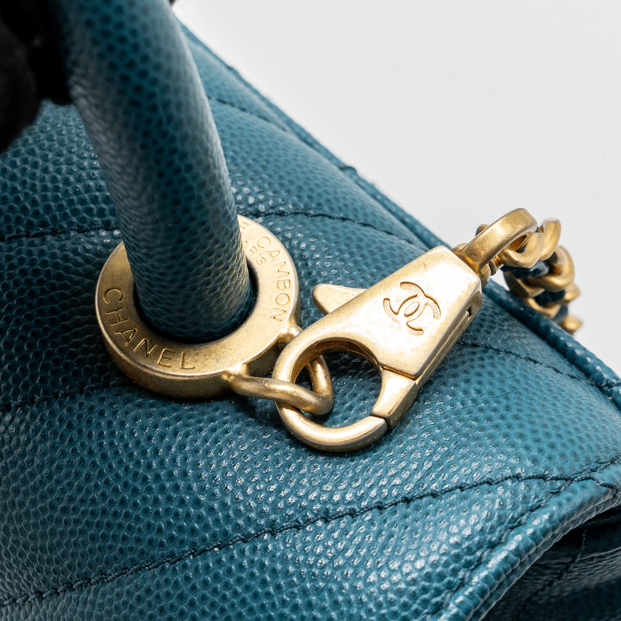 Chanel Small Coco Handle Chevron Caviar Green Brushed GHW - Image 11
