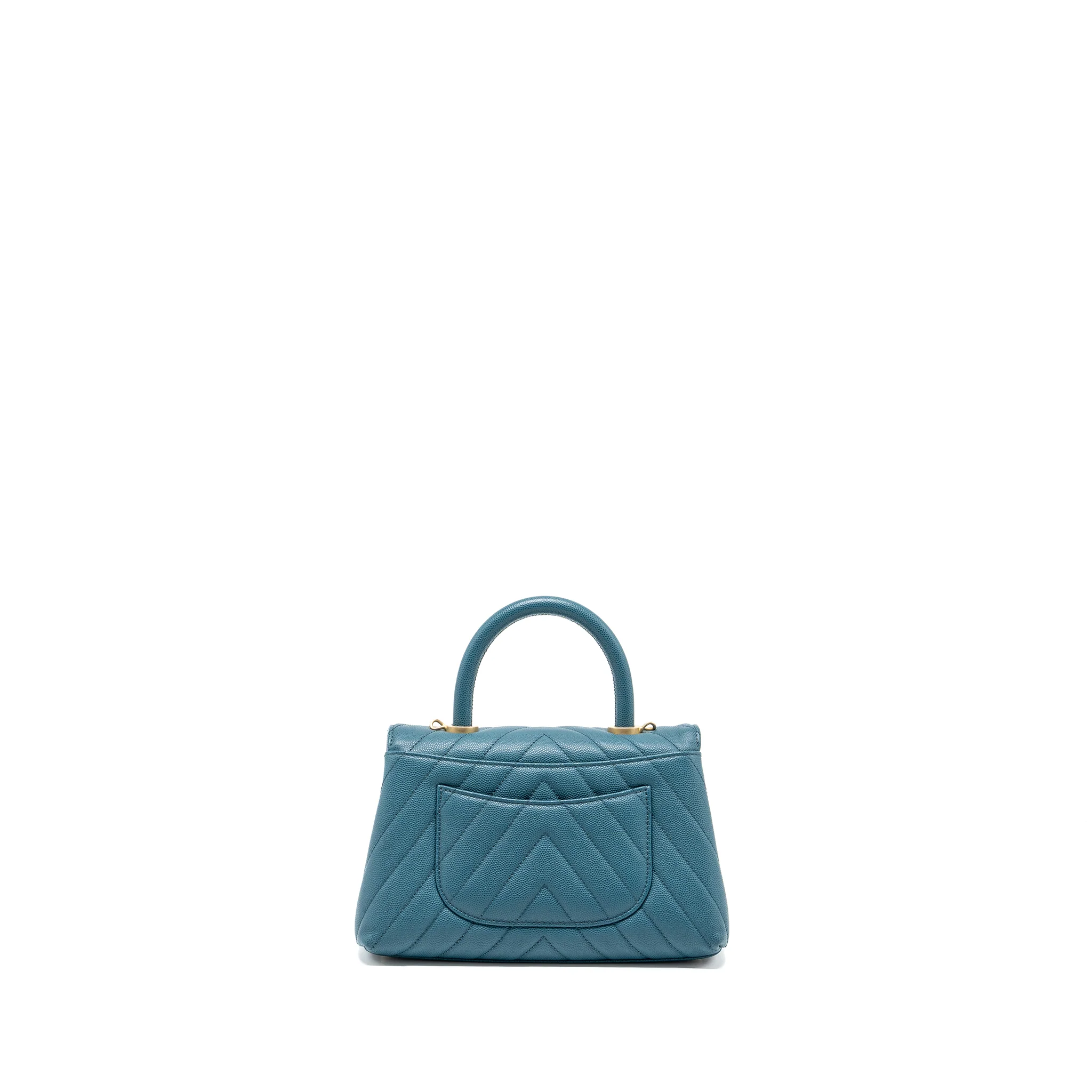 Chanel Small Coco Handle Chevron Caviar Green Brushed GHW - Image 2