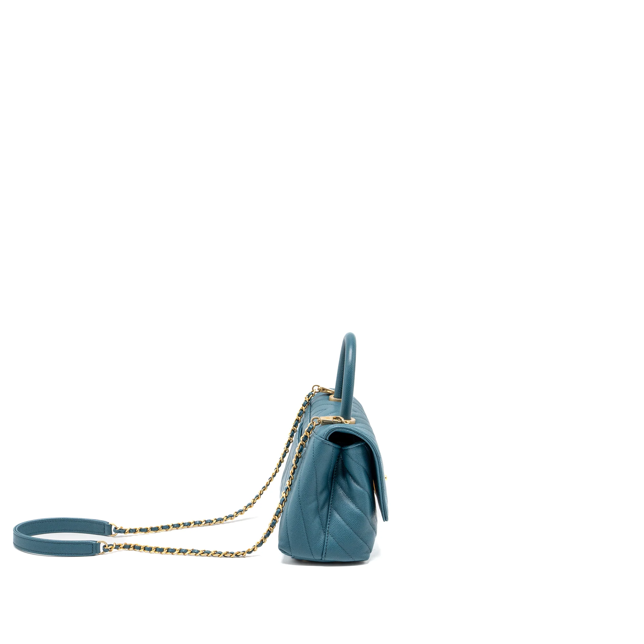 Chanel Small Coco Handle Chevron Caviar Green Brushed GHW - Image 3