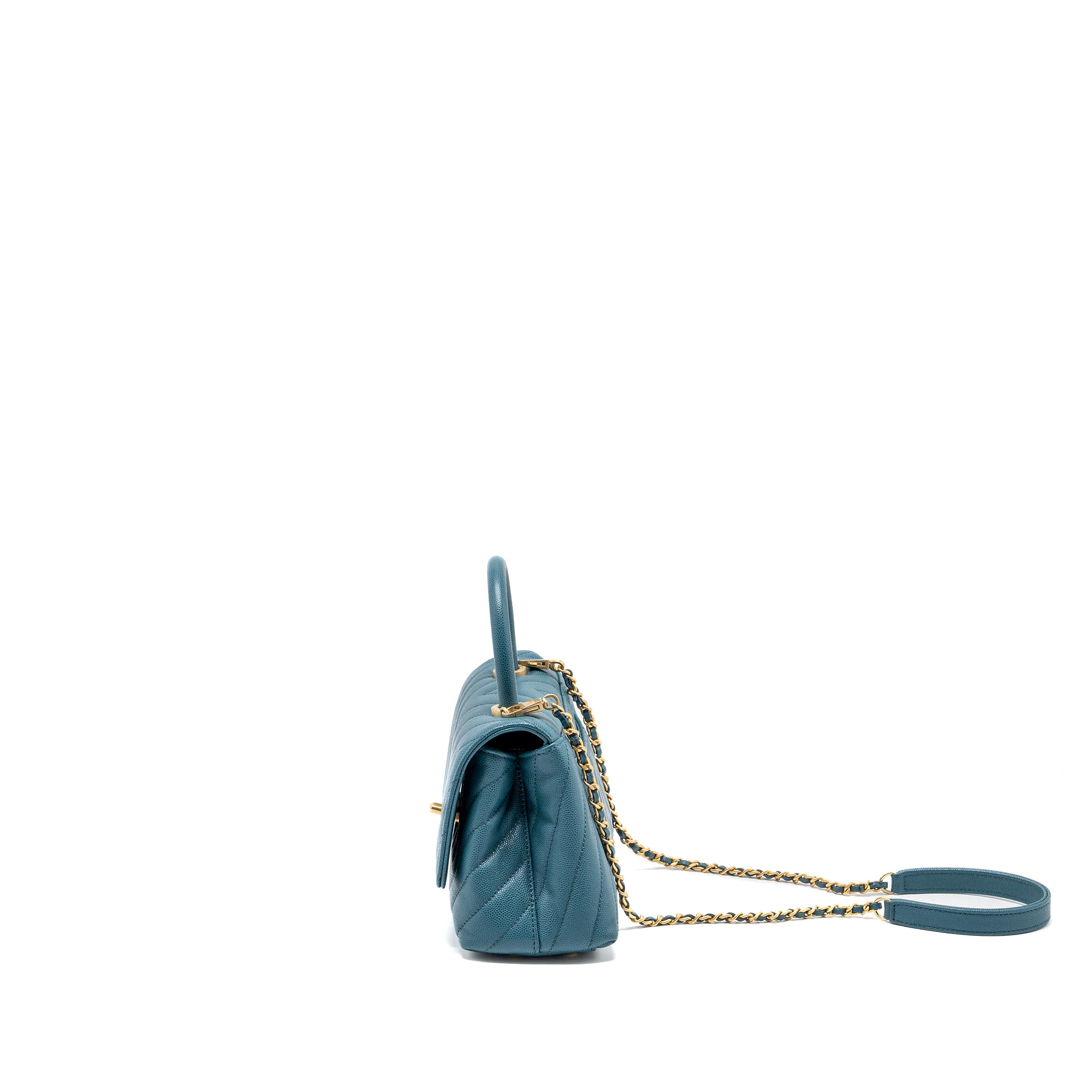 Chanel Small Coco Handle Chevron Caviar Green Brushed GHW - Image 4