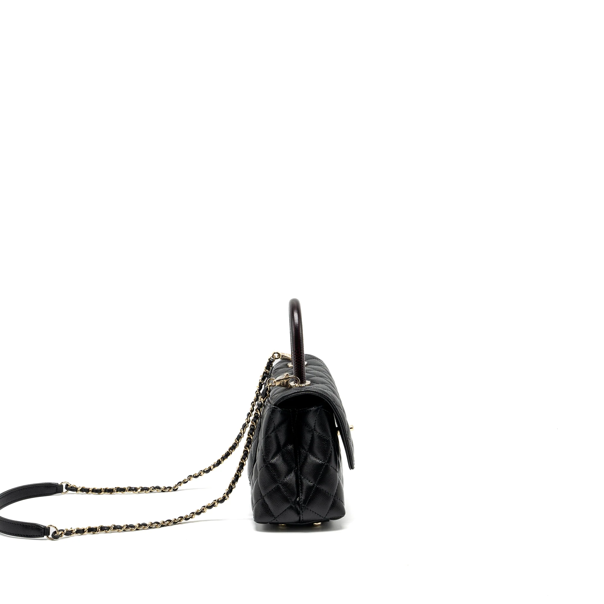 Chanel small coco handle with lizard embossed handle caviar black LGHW (microchip) - Image 3