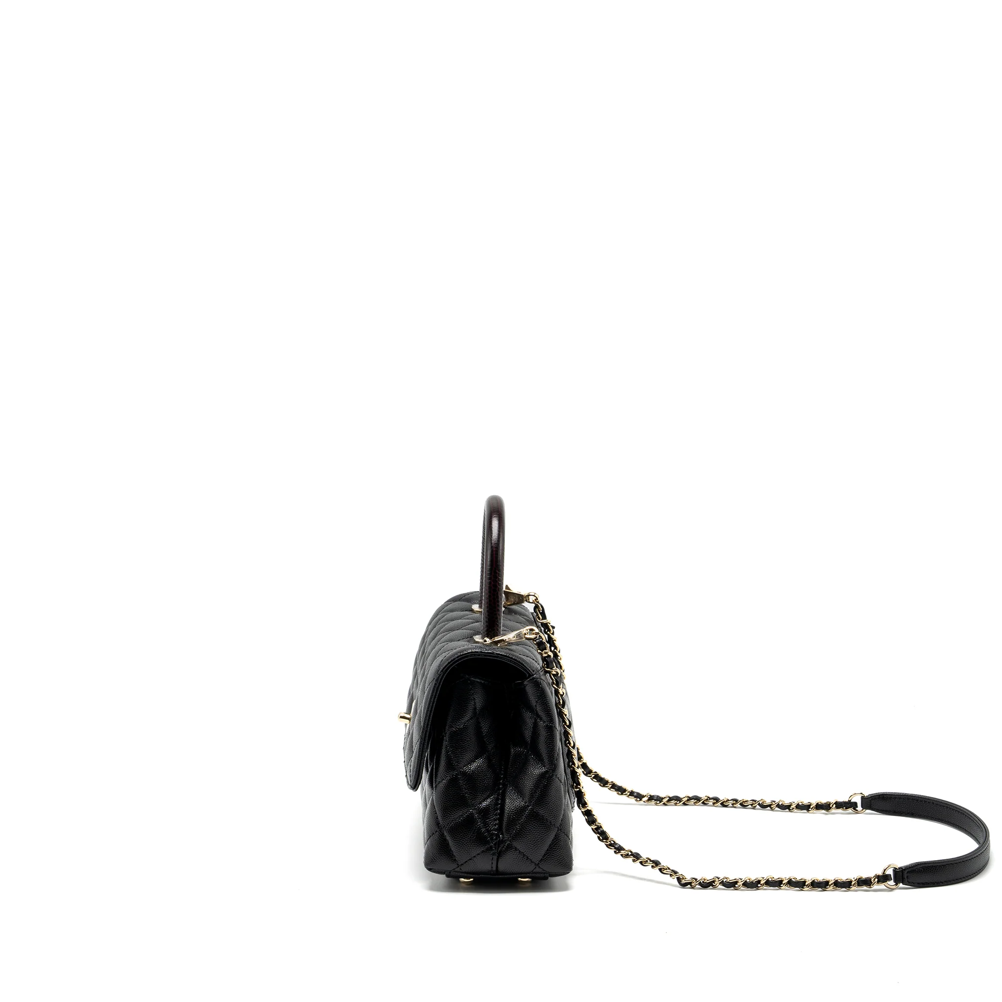 Chanel small coco handle with lizard embossed handle caviar black LGHW (microchip) - Image 4