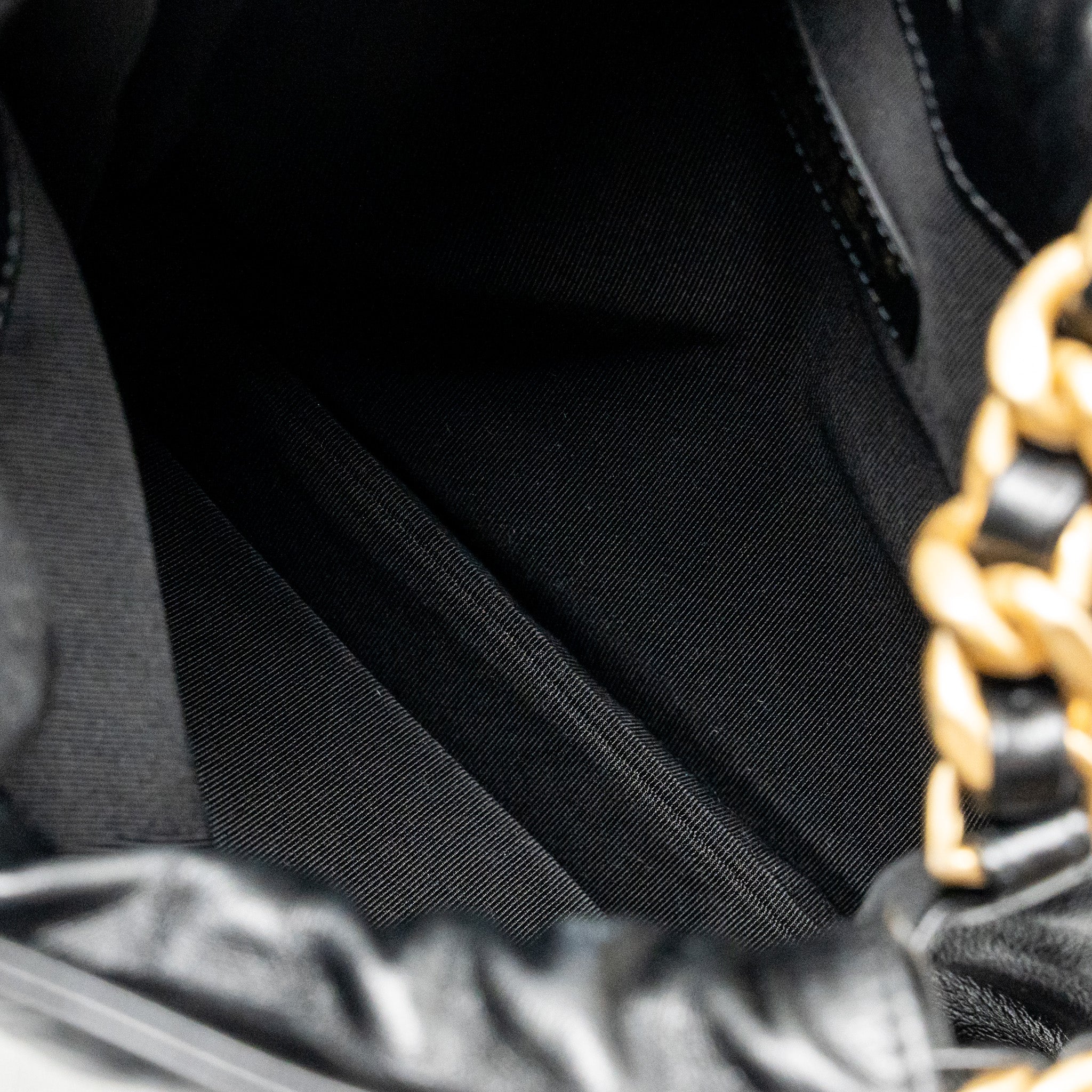 Chanel Small Drawstring Tote Bag with Chain Shiny Lambskin Black GHW - Image 13