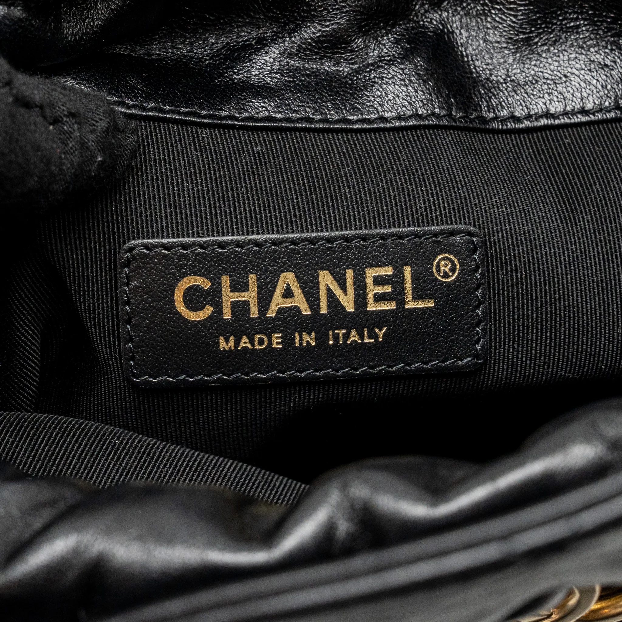 Chanel Small Drawstring Tote Bag with Chain Shiny Lambskin Black GHW - Image 14