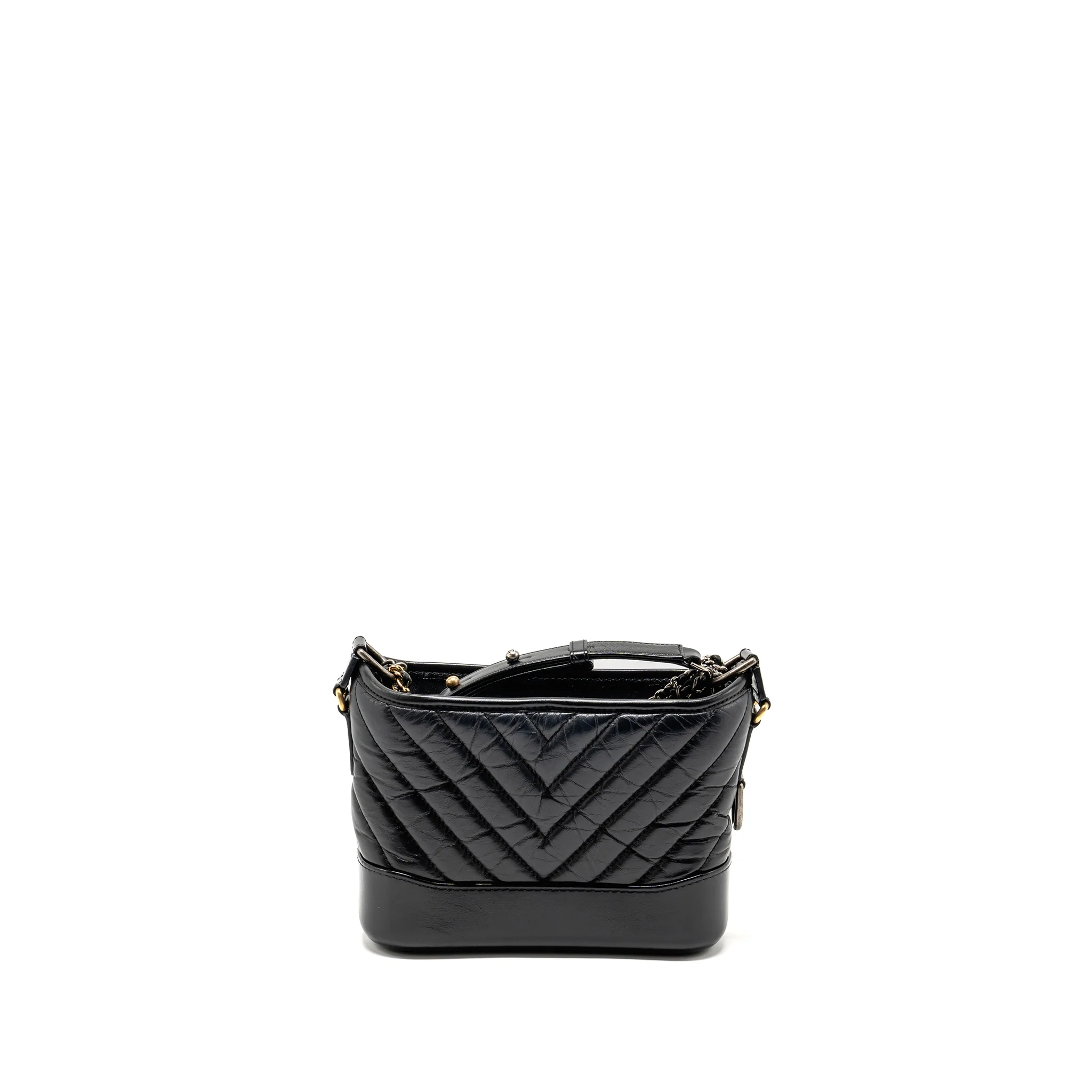 Chanel Small Gabrielle Hobo Bag Chevron Calfskin Black Multicolour Hardware - Image 2