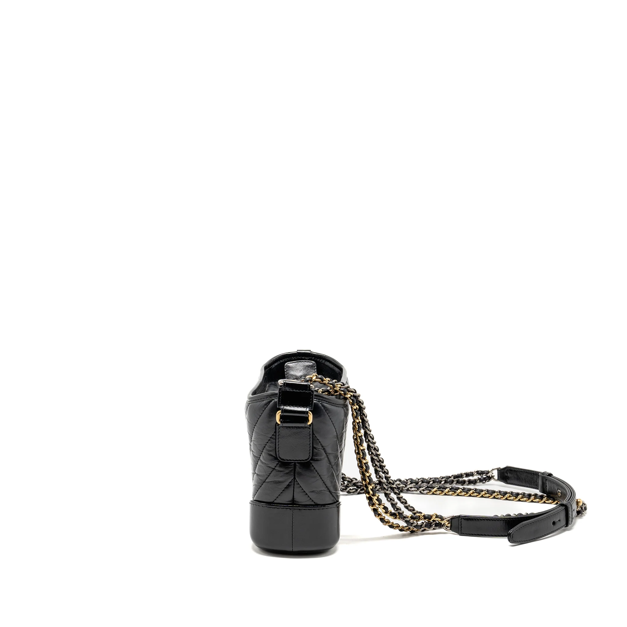 Chanel Small Gabrielle Hobo Bag Chevron Calfskin Black Multicolour Hardware - Image 4