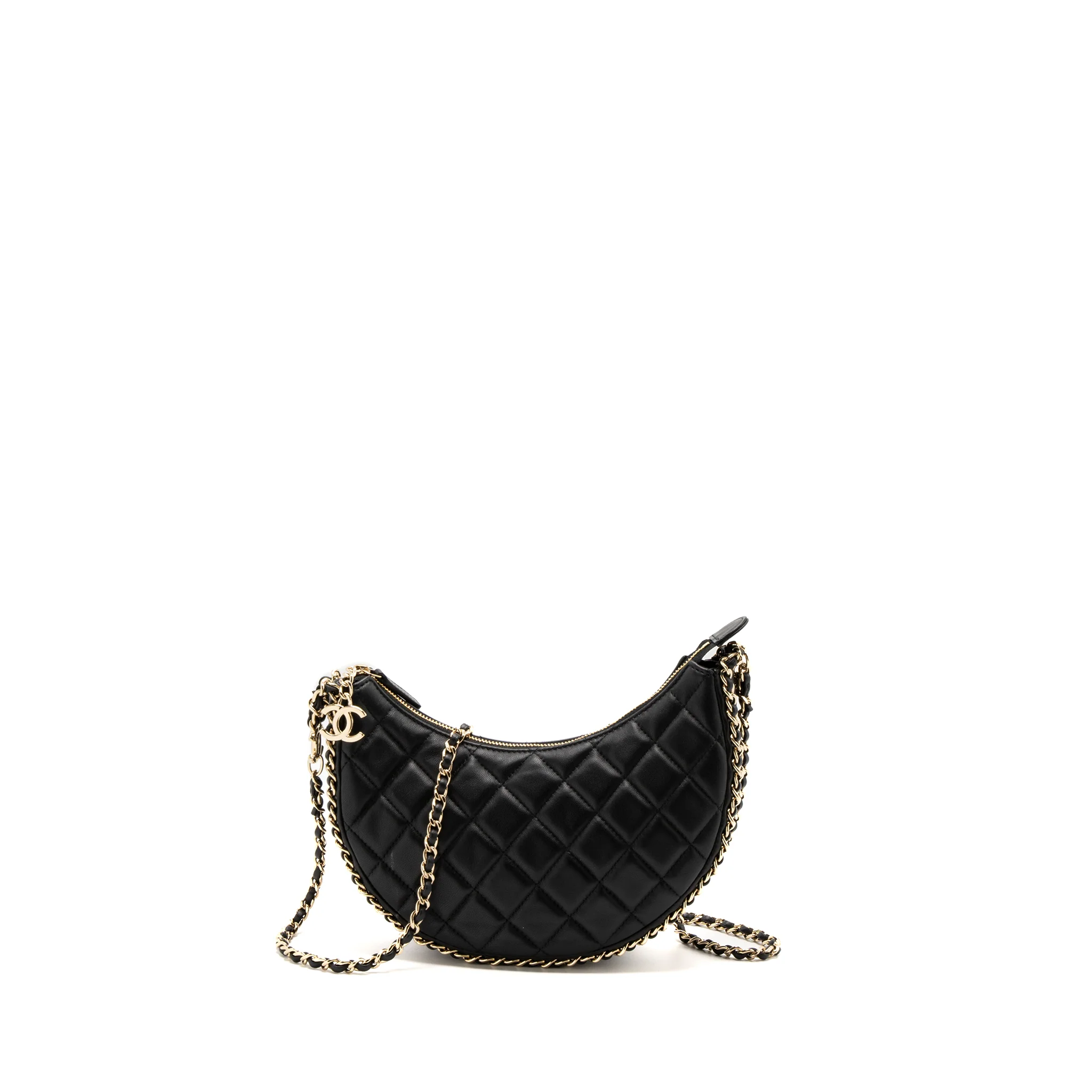 Chanel Small moon Hobo Bag Lambskin Black LGHW (Microchip)