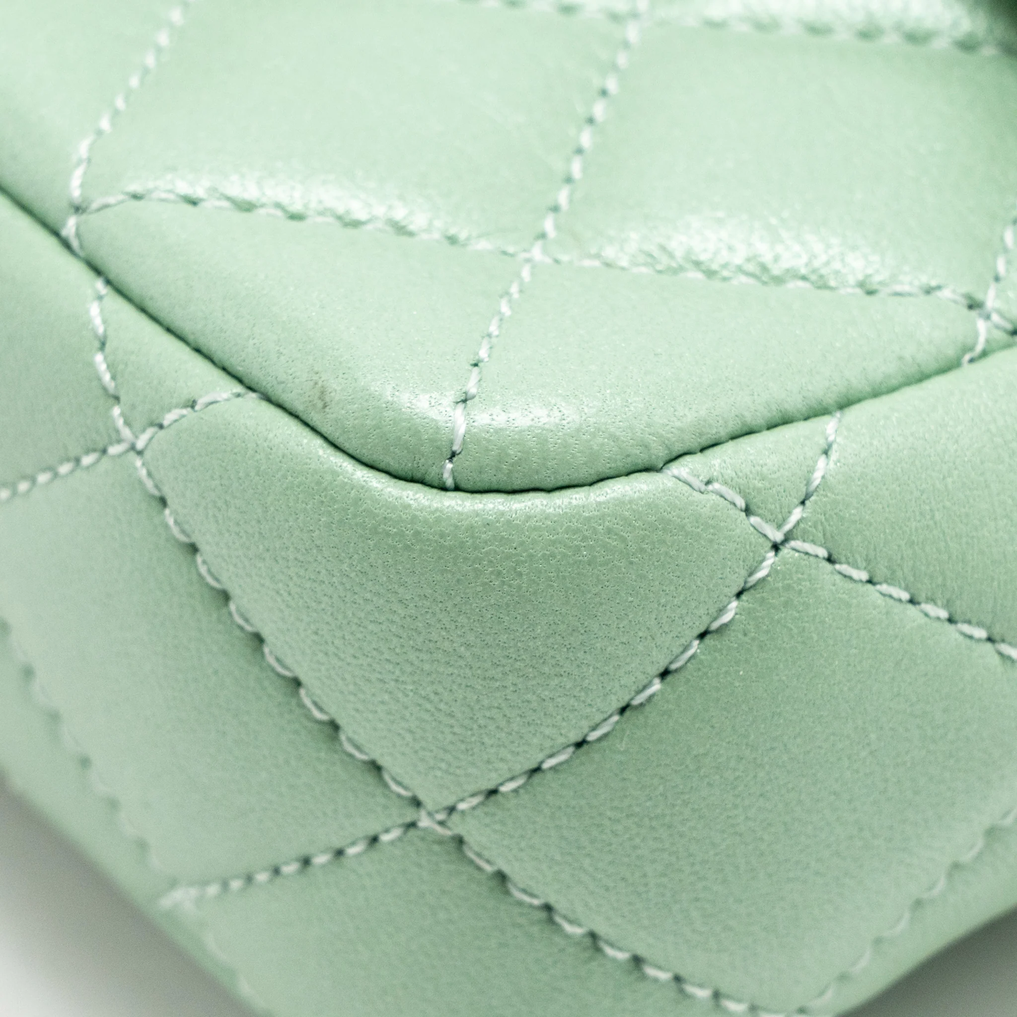 Chanel square flap bag candy heart quilted lambskin light green LGHW (microchip) - Image 10