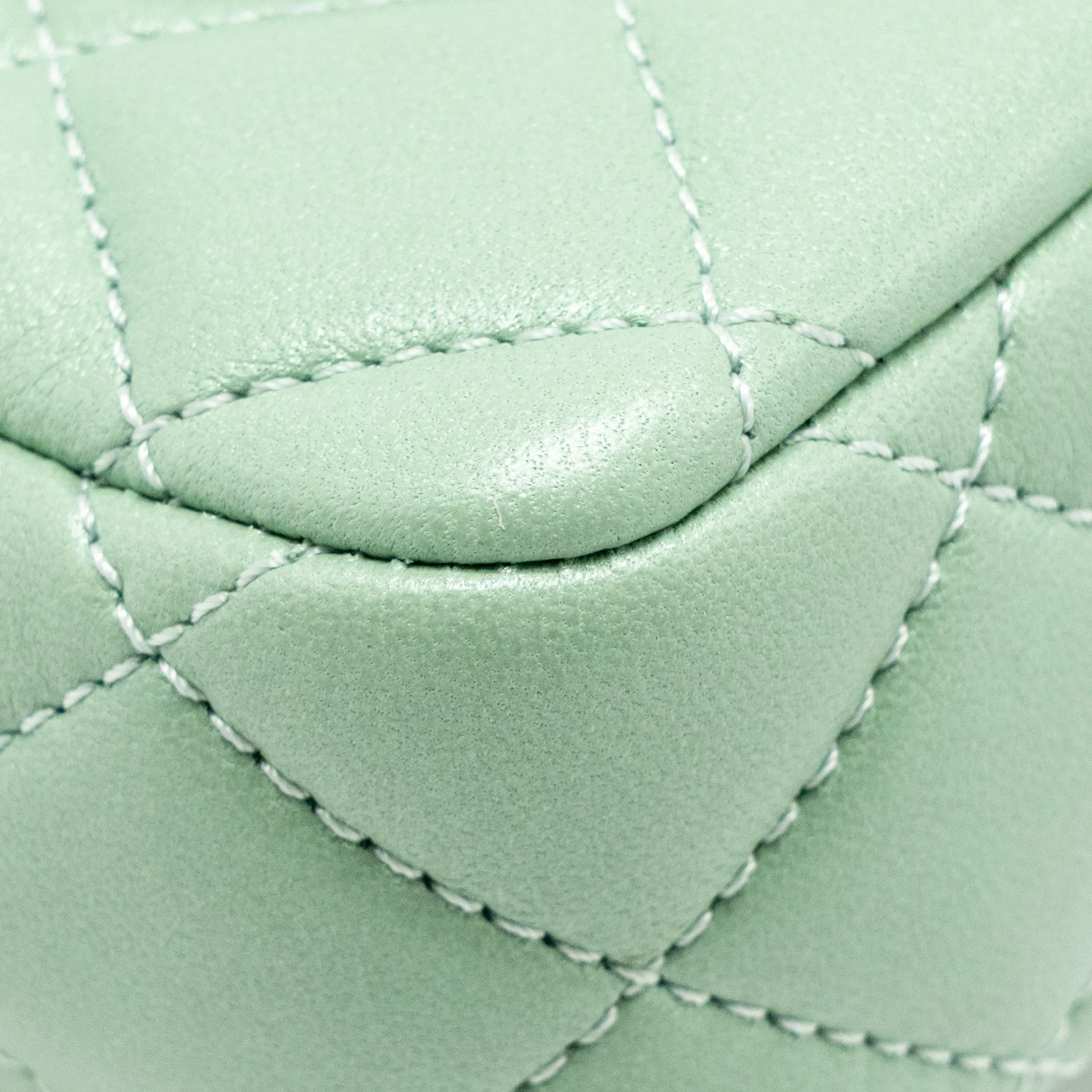 Chanel square flap bag candy heart quilted lambskin light green LGHW (microchip) - Image 11