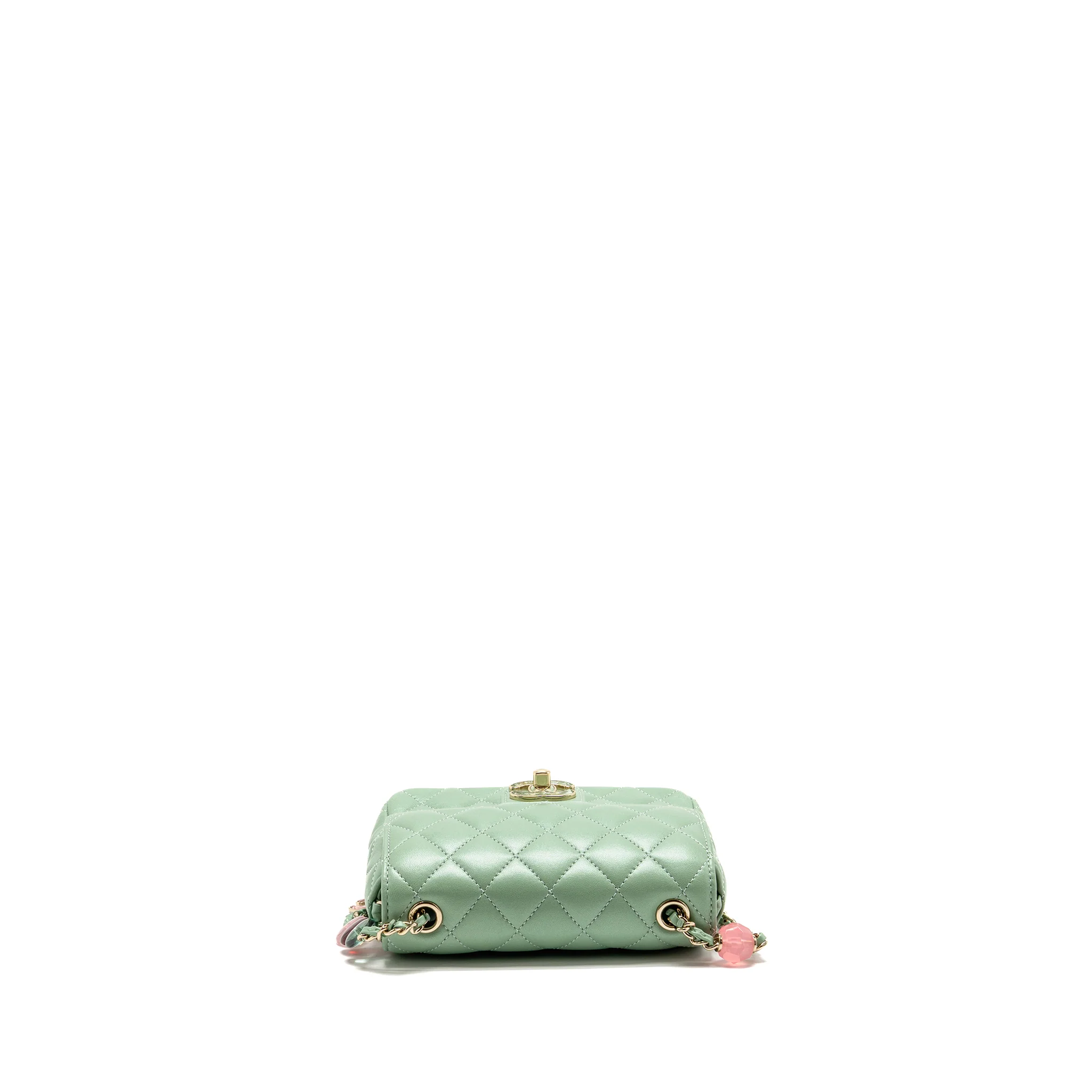 Chanel square flap bag candy heart quilted lambskin light green LGHW (microchip) - Image 5
