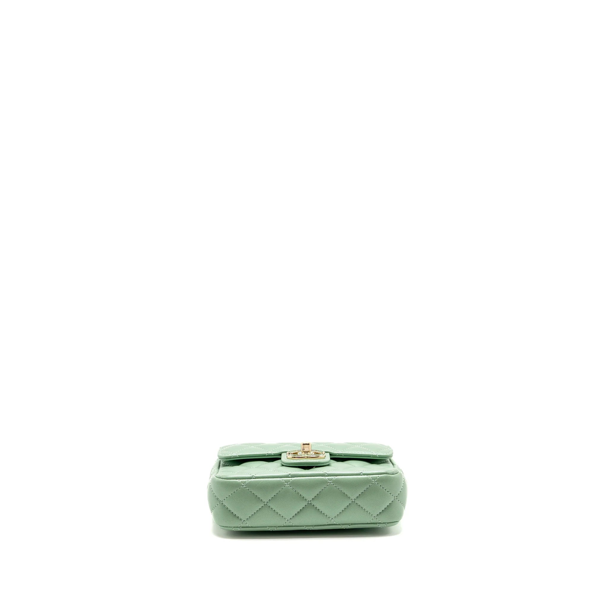 Chanel square flap bag candy heart quilted lambskin light green LGHW (microchip) - Image 6