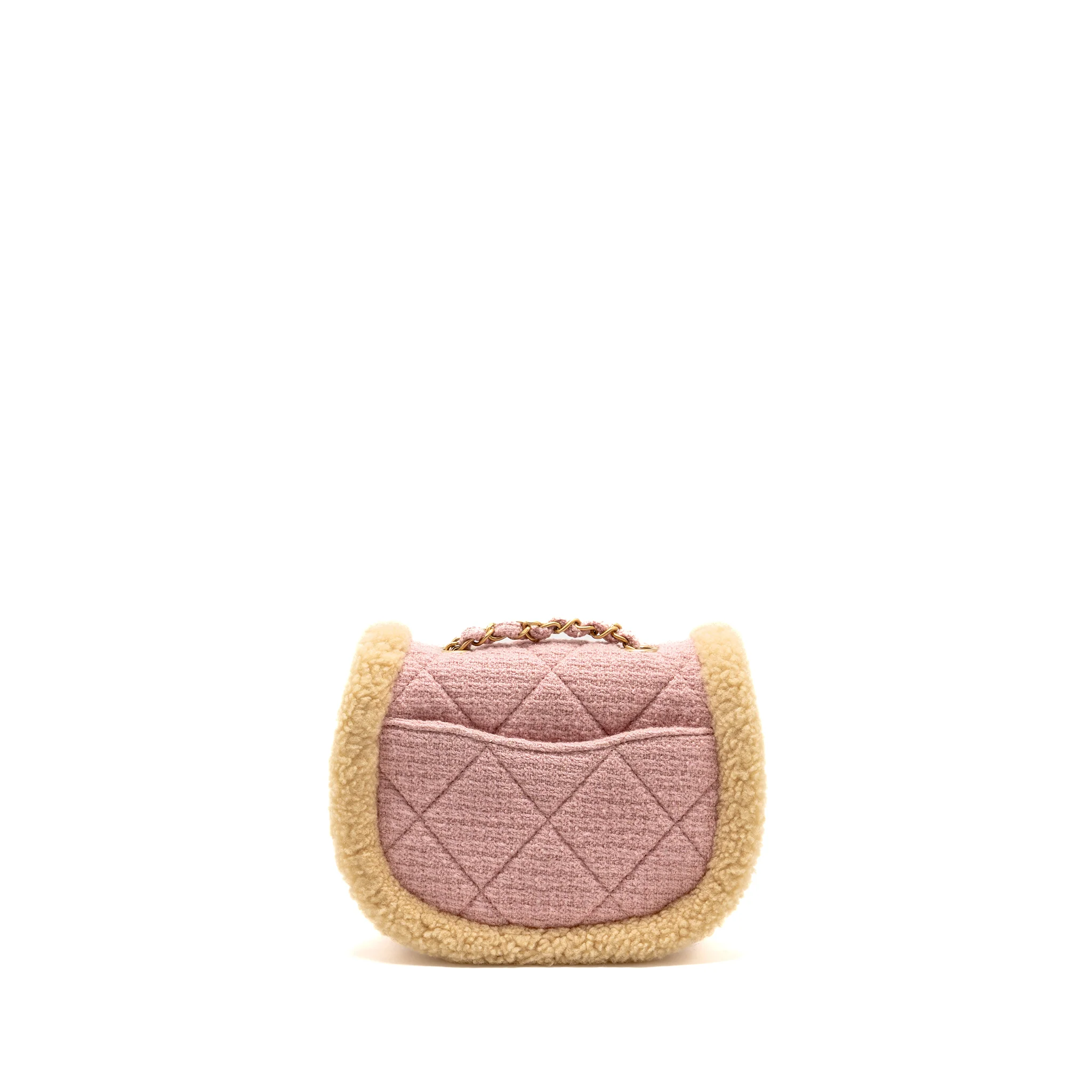 Chanel 22K Cozy Coco Round Flap Bag Tweed/Shearling Pink GHW (Microchip) - Image 2