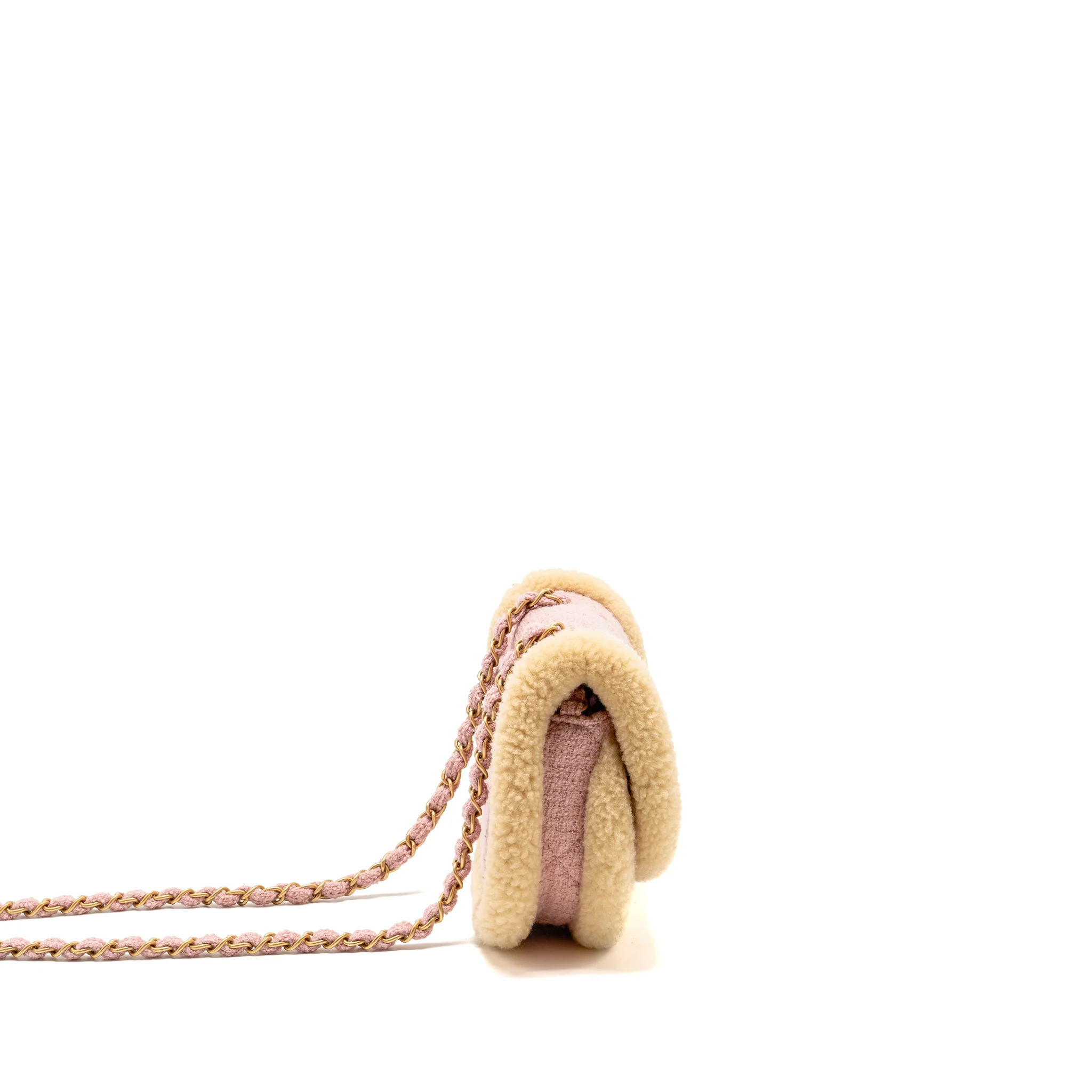 Chanel 22K Cozy Coco Round Flap Bag Tweed/Shearling Pink GHW (Microchip) - Image 3