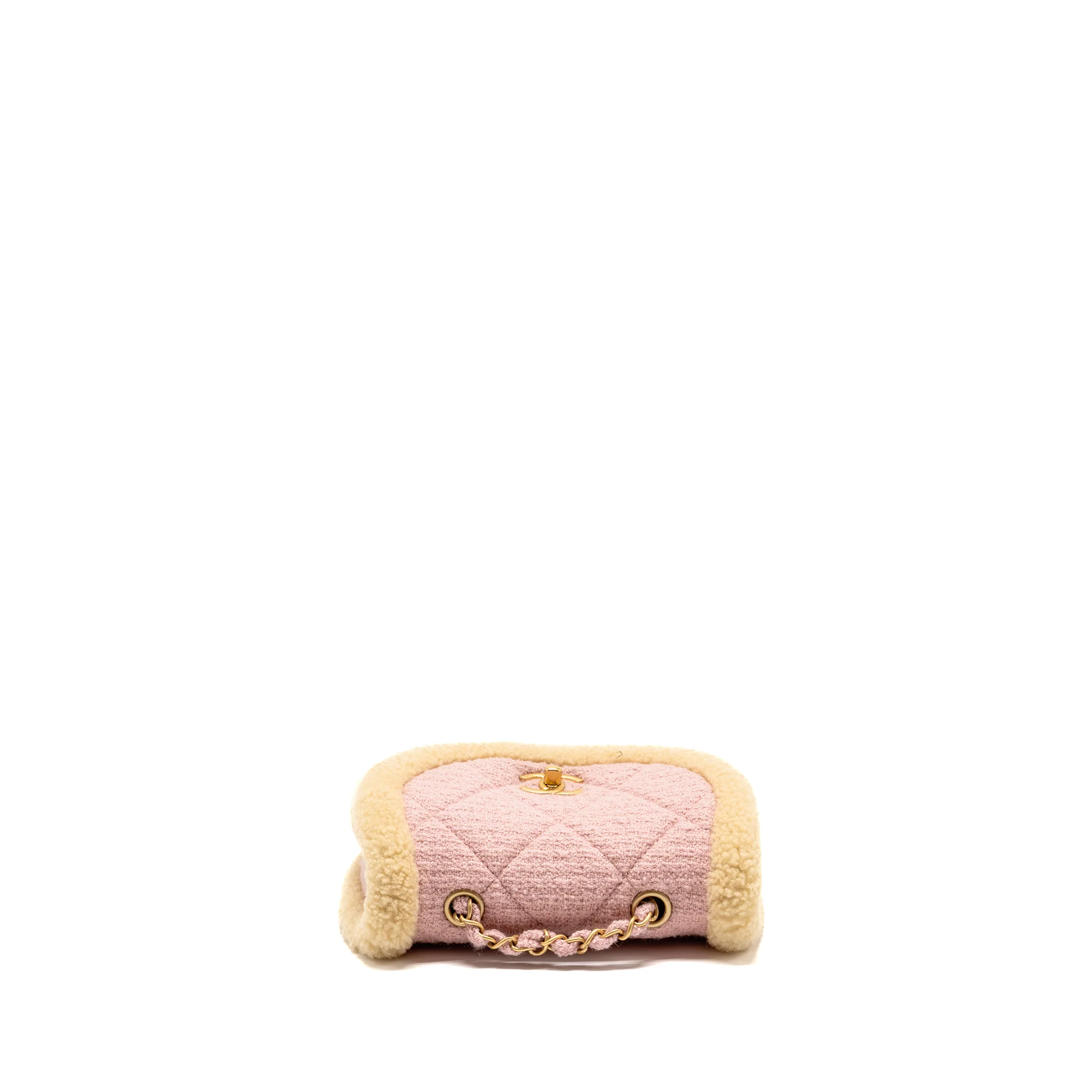 Chanel 22K Cozy Coco Round Flap Bag Tweed/Shearling Pink GHW (Microchip) - Image 5