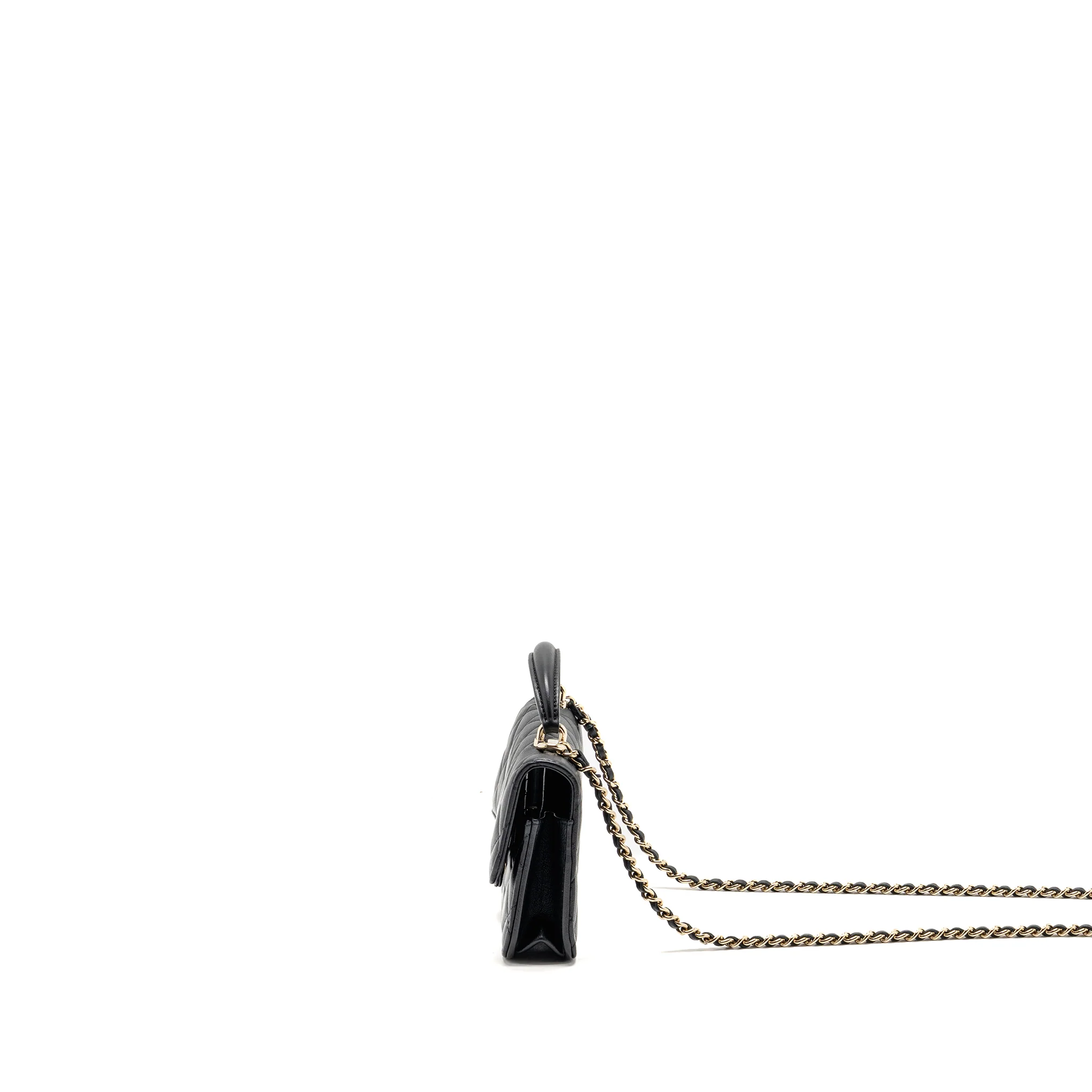 Chanel Top Handle Flap Phone Holder with Chain Lambskin Black LGHW (Microchip) - Image 4