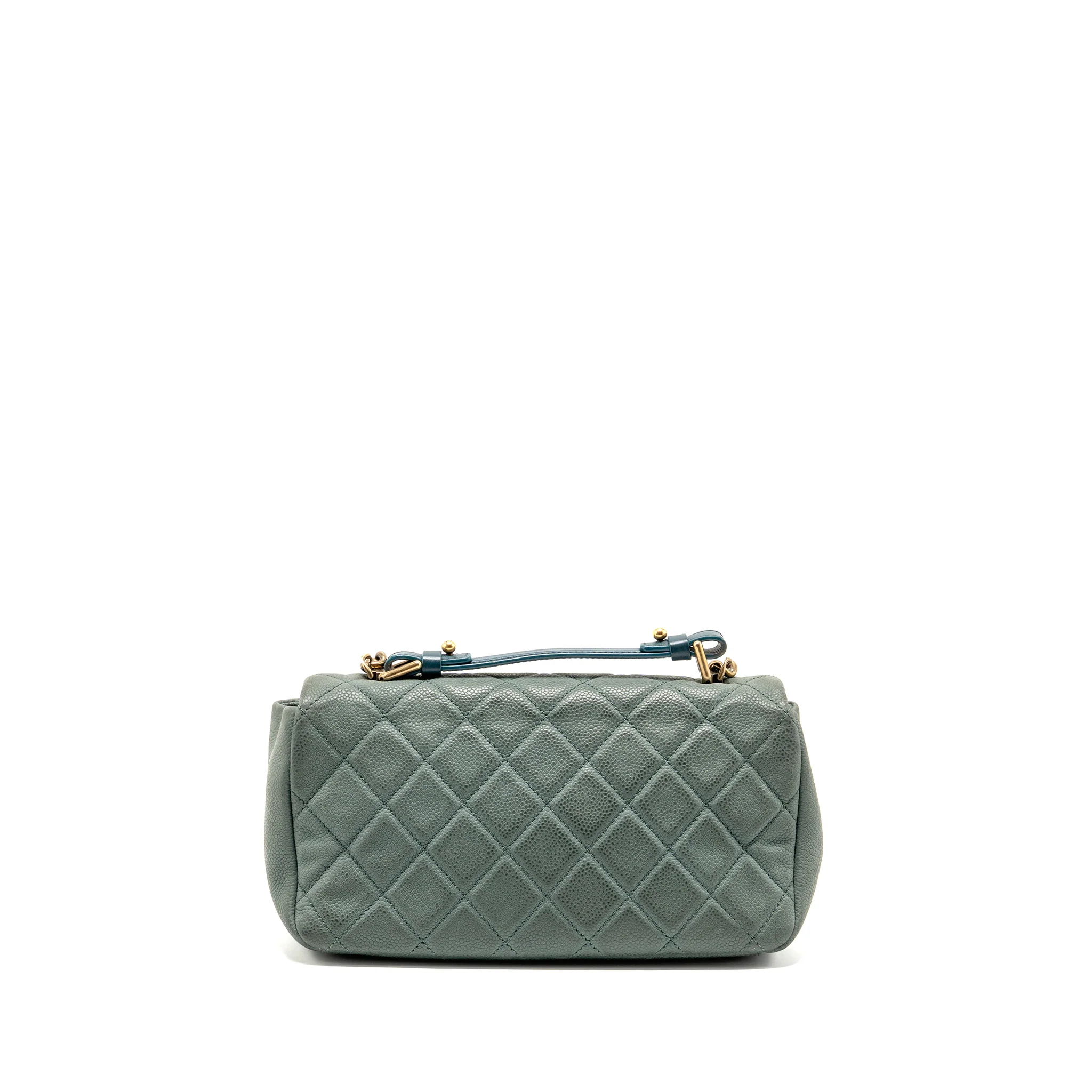 Chanel Top Handle Flap Shoulder Bag with Chain Caviar Dark Green GHW - Image 2