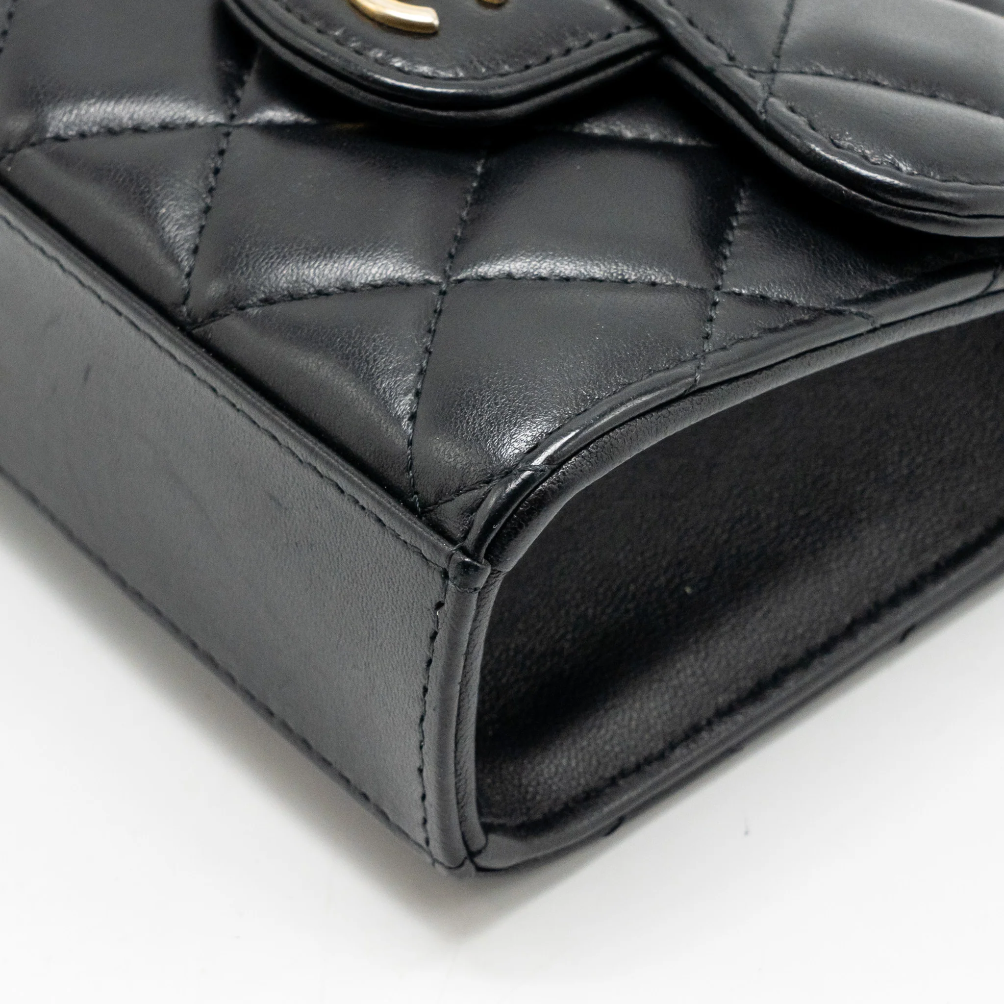 Chanel Top Handle Mini Flap Clutch with Chain Black Lambskin GHW (Microchip) - Image 10