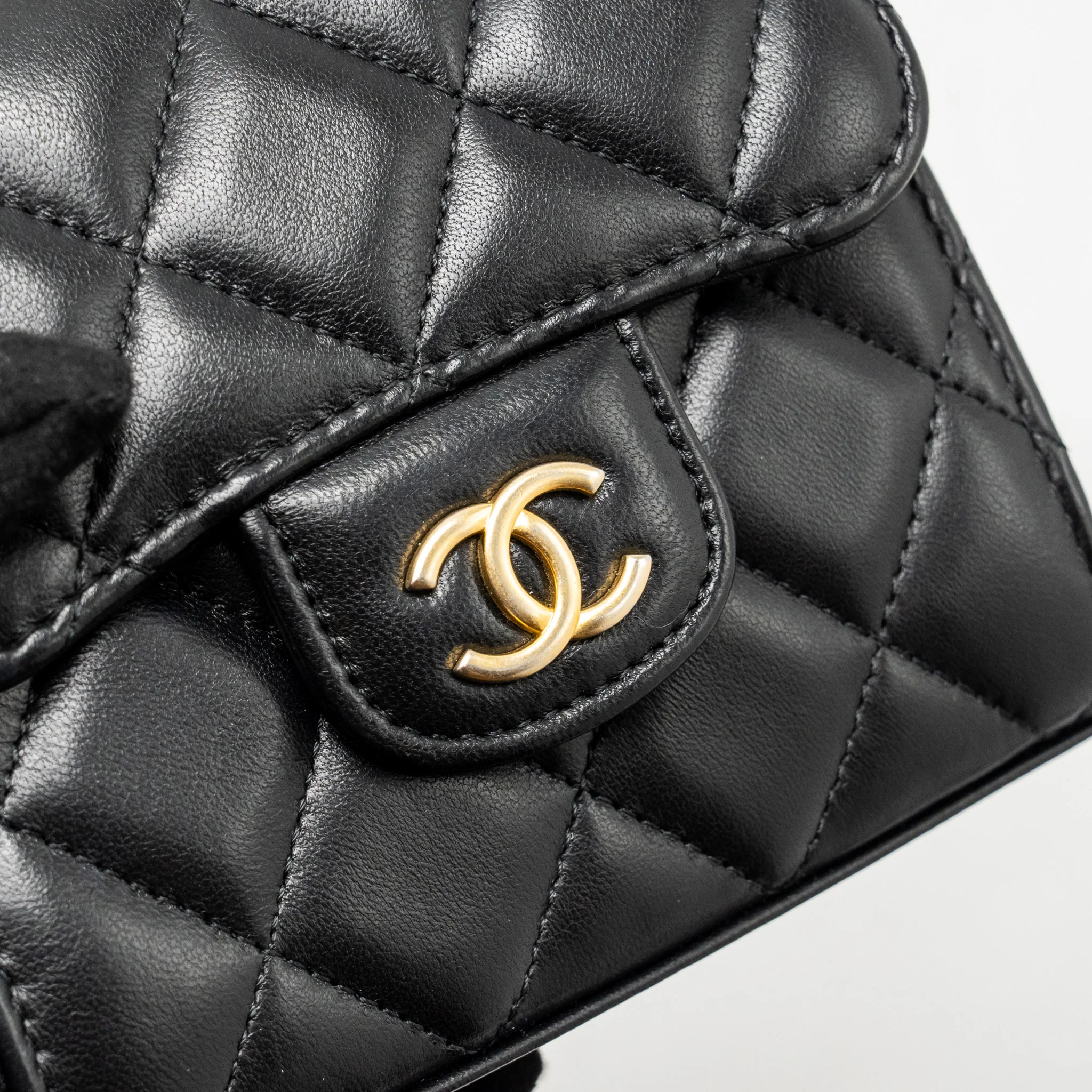 Chanel Top Handle Mini Flap Clutch with Chain Black Lambskin GHW (Microchip) - Image 14