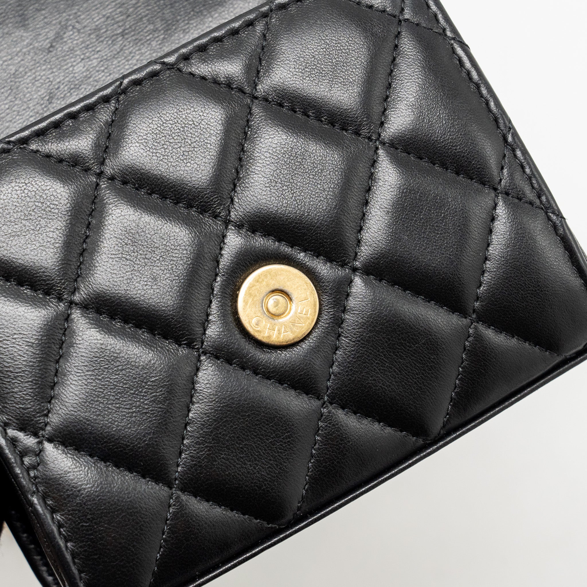 Chanel Top Handle Mini Flap Clutch with Chain Black Lambskin GHW (Microchip) - Image 15