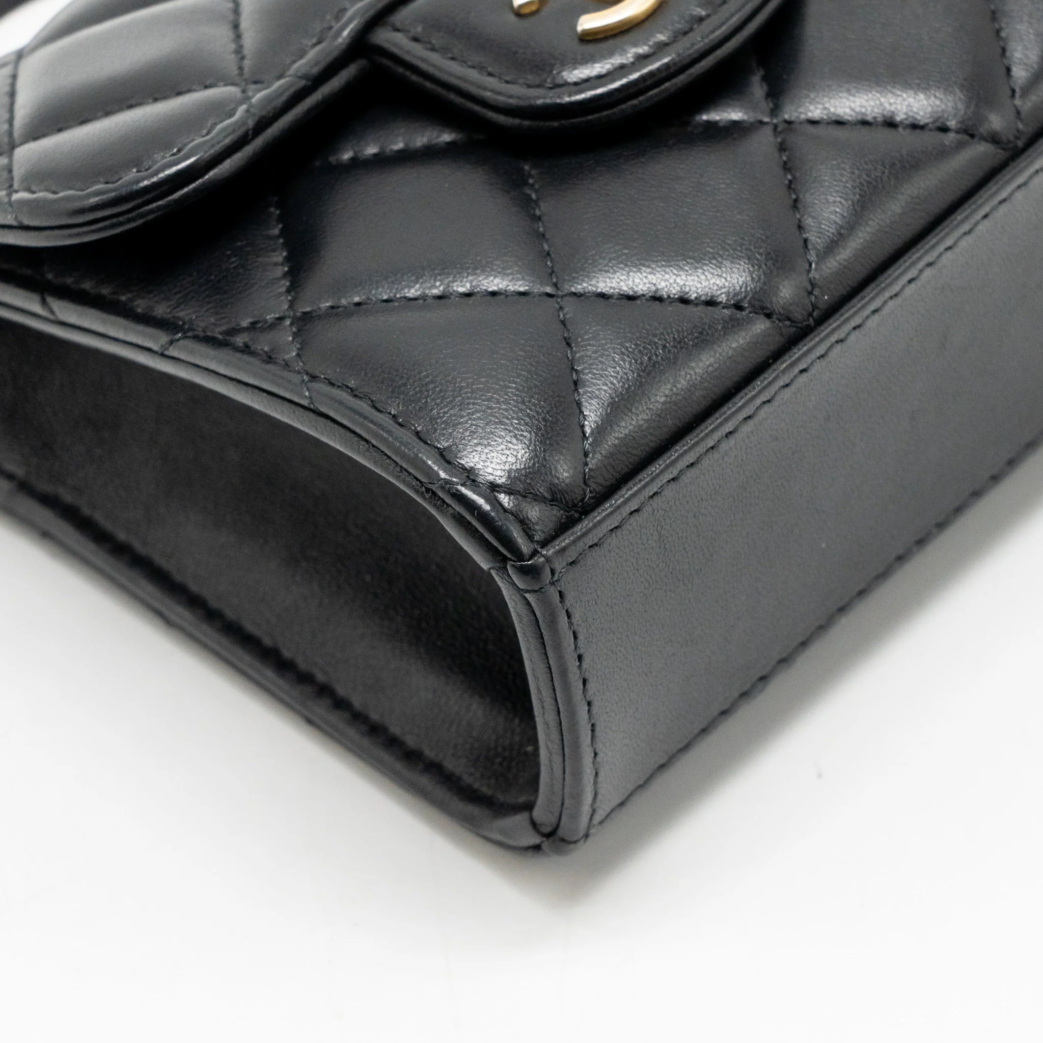 Chanel Top Handle Mini Flap Clutch with Chain Black Lambskin GHW (Microchip) - Image 9