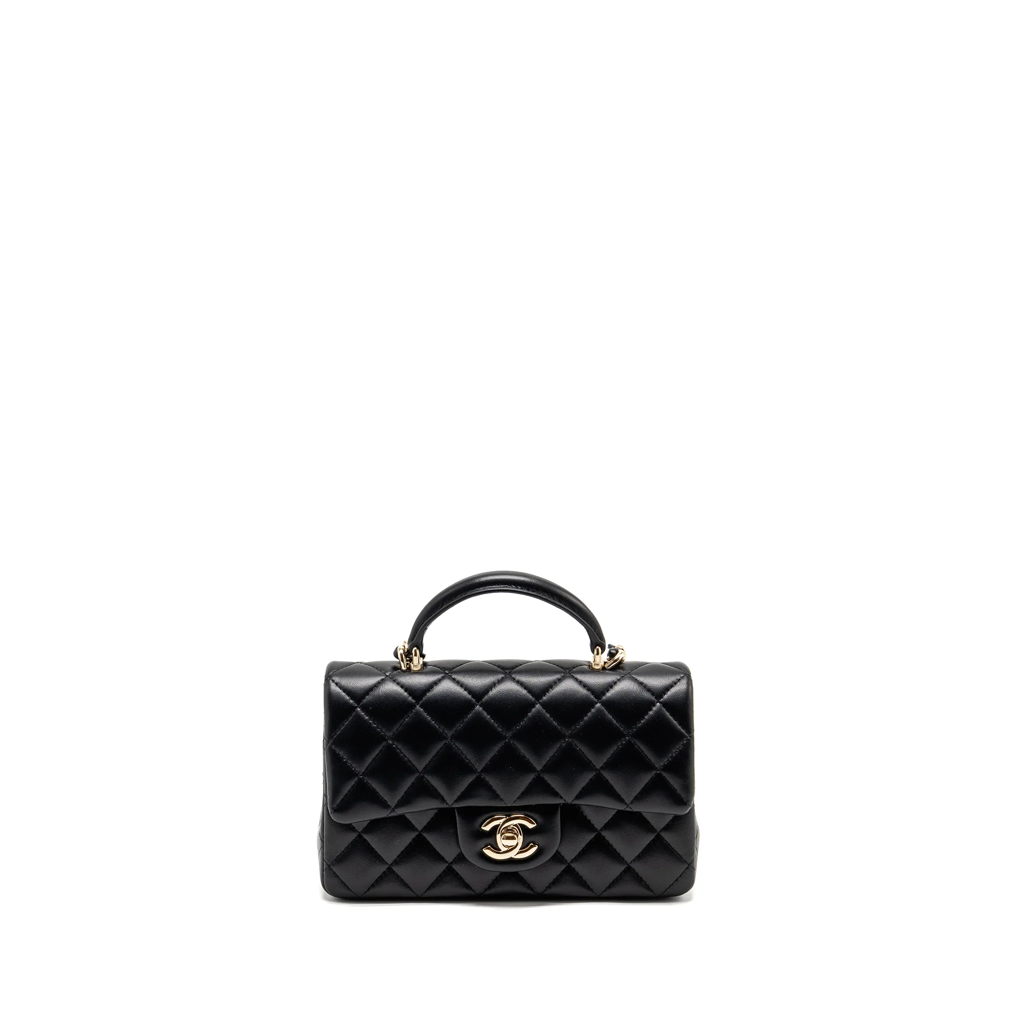 Chanel Top Handle Mini Rectangular Flap Bag Lambskin Black LGHW (microchip)